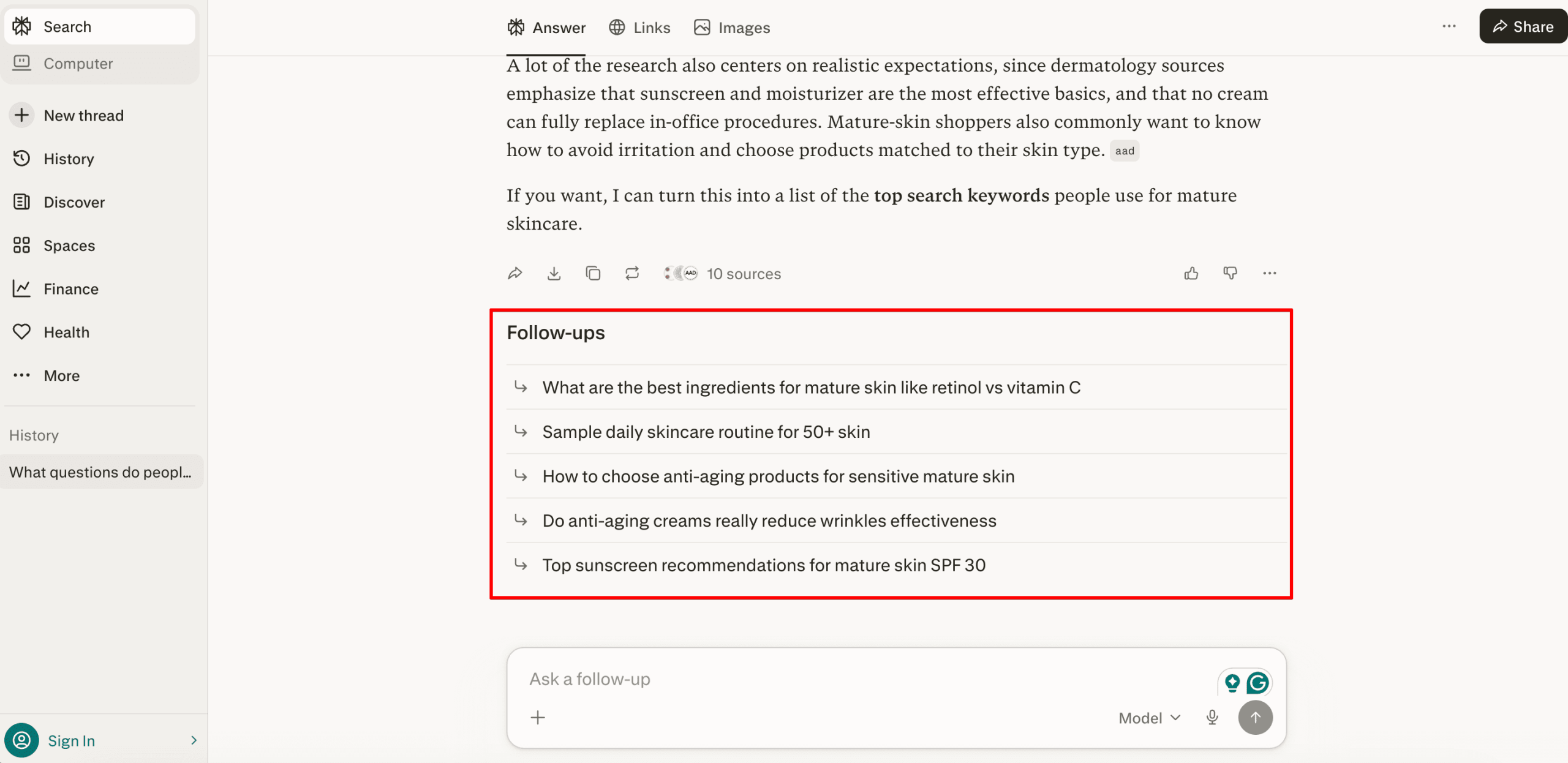 Check follow-ups in Perplexity Follow-up prompts in Perplexity