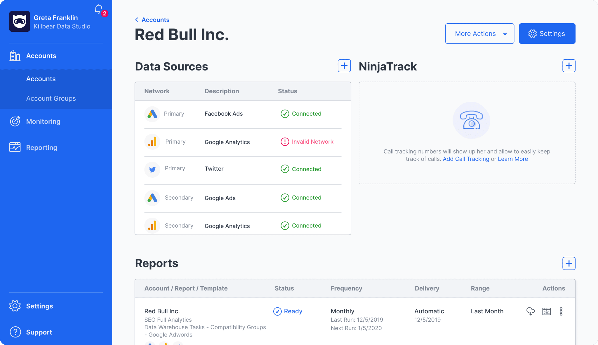Interface of NinjaCat NinjaCat's interface
