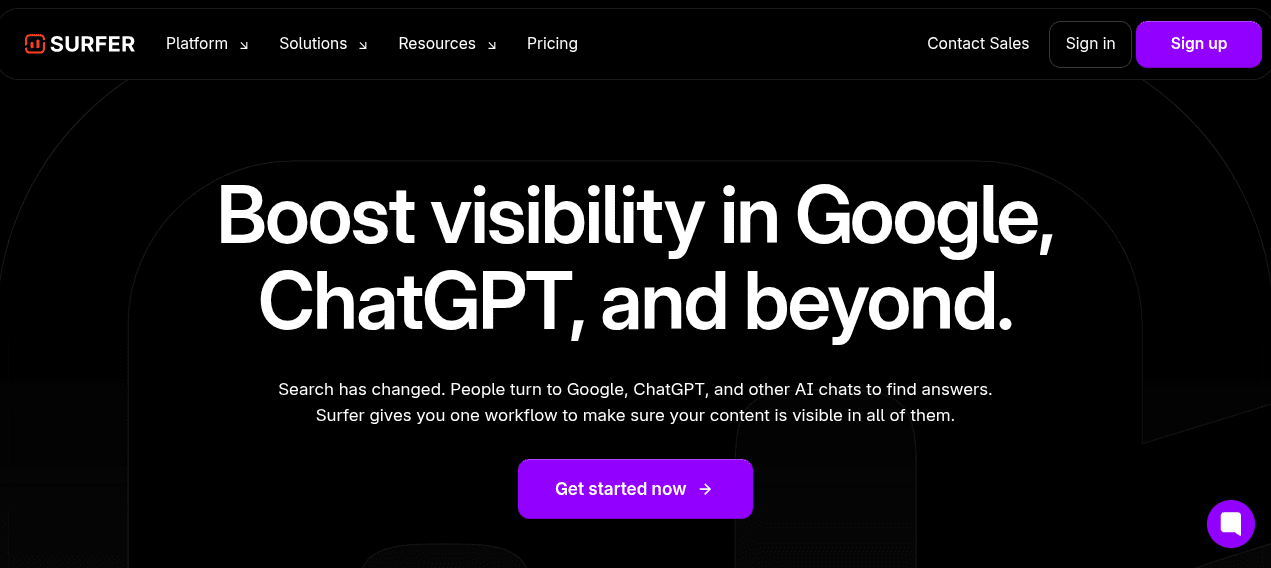 Surfer SEO Surfer SEO homepage