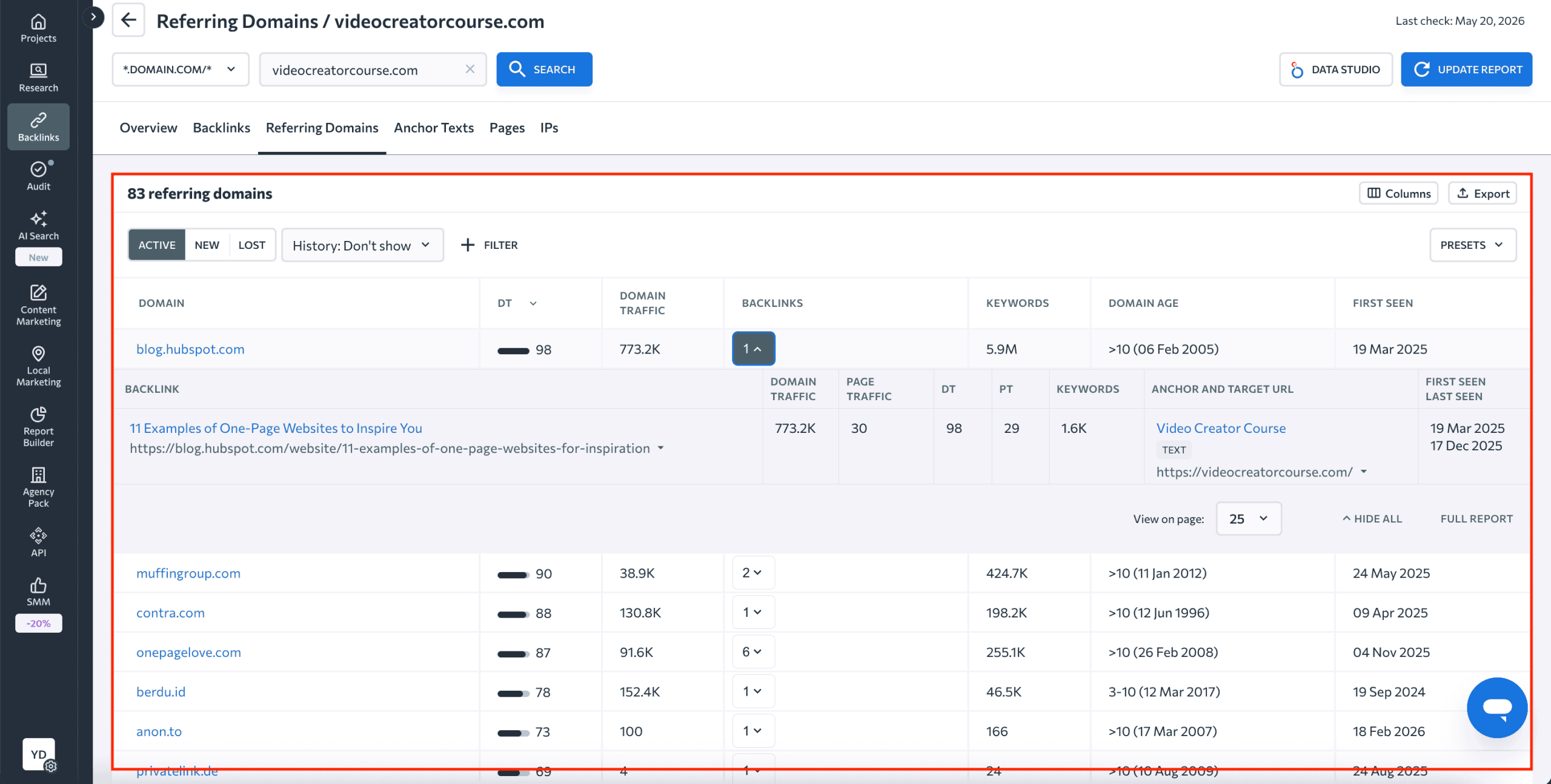 referring domains and backlinks in SE Ranking referring domains in SE Ranking