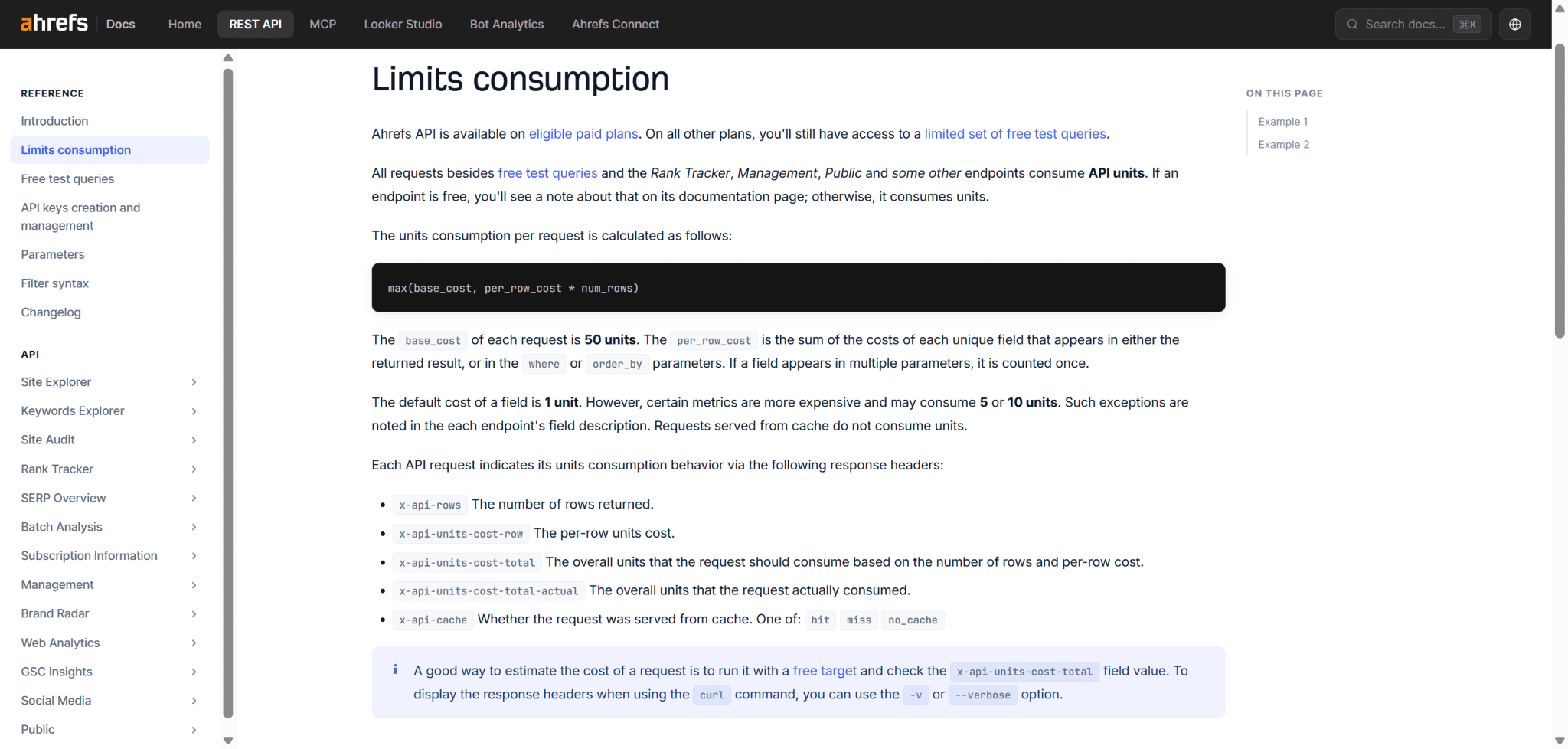 Ahrefs API limits consumption Ahrefs API