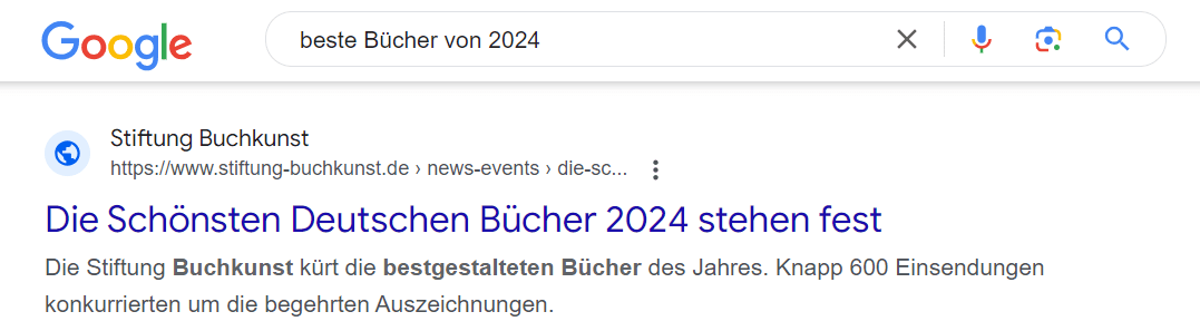 Beispiel einer Website mit einem generischen Favicon in den Suchergebnissen