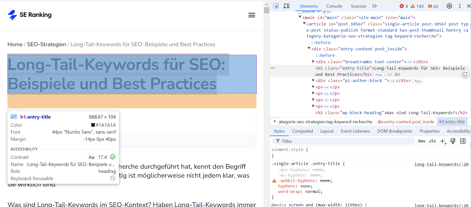 Anzeigen des HTML-Codes eines Elements in Google Chrome