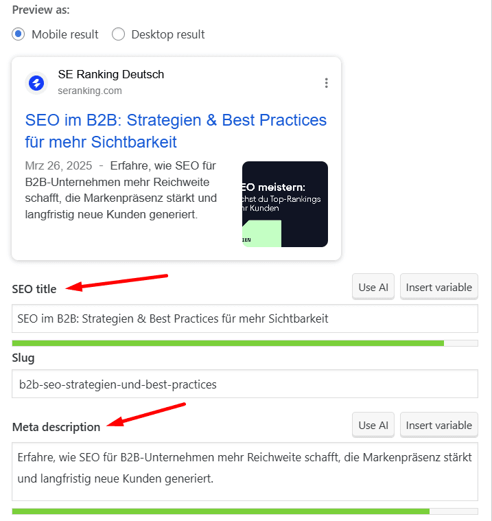 Hinzufügen von Meta-Titeln und Beschreibungen über das Yoast SEO-Plugin