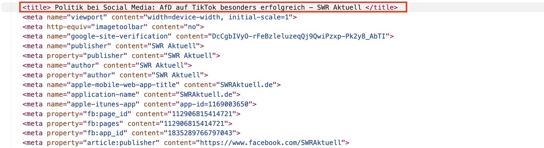 Title tag für den Artikel tiktok