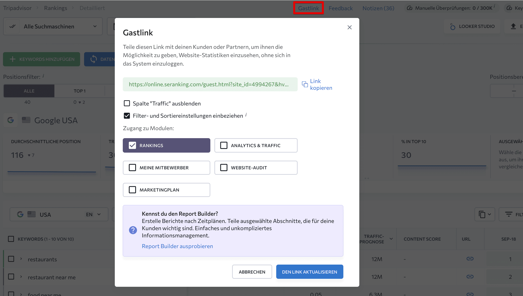 Gastlink im SE Ranking