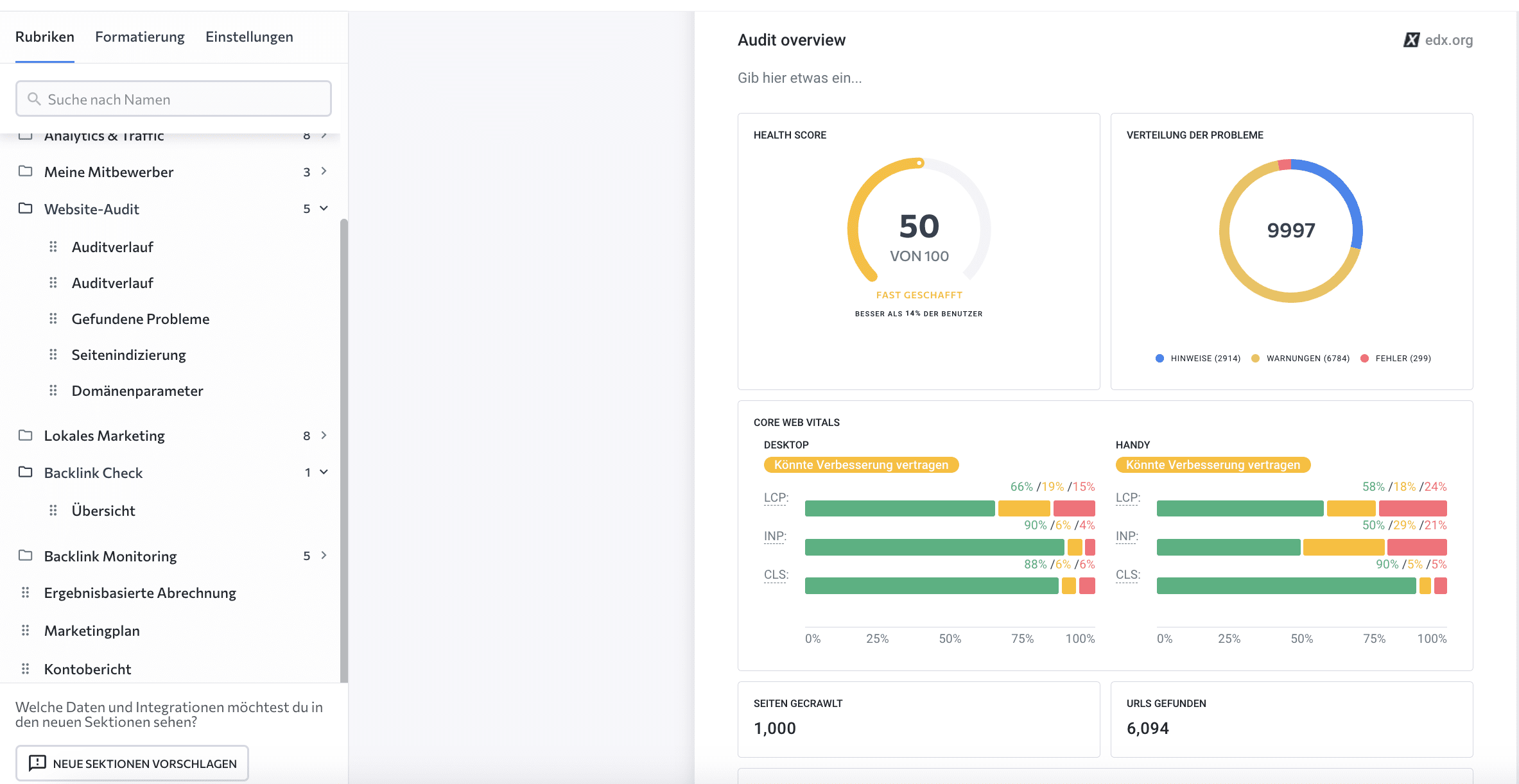 Website-Audit-Bericht im SE Ranking