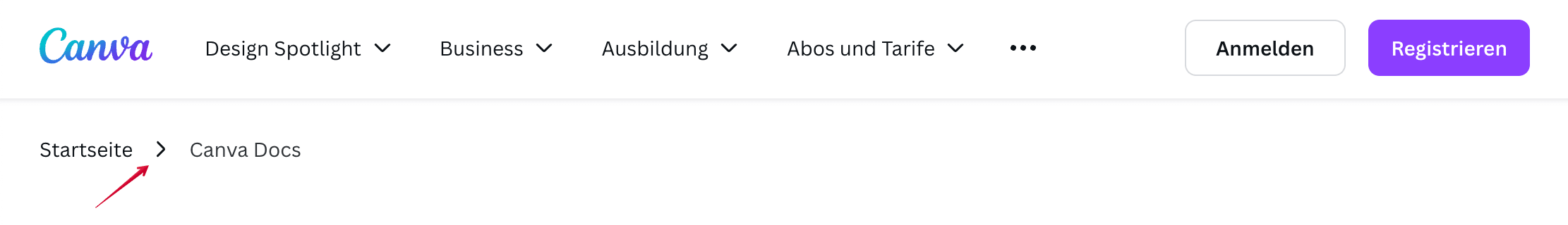 Beispiel für konsistente Brotkrumen bei Canva