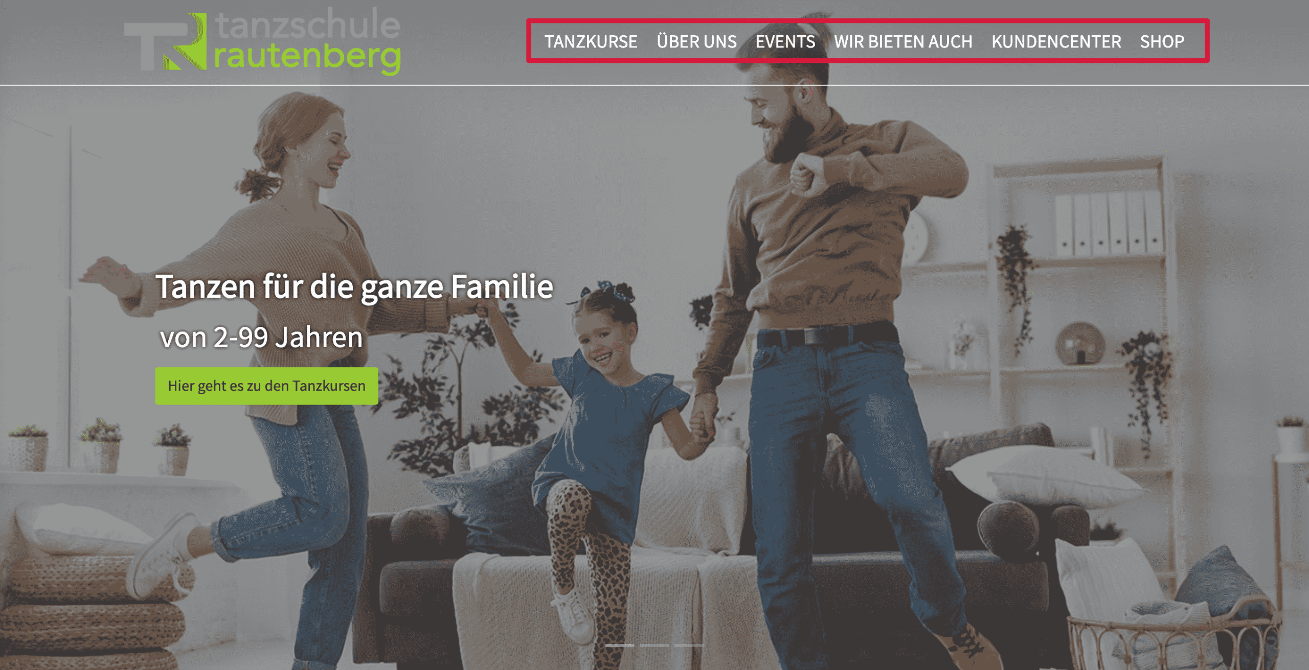 Brotkrumennavigation bei einer Tanzschule 