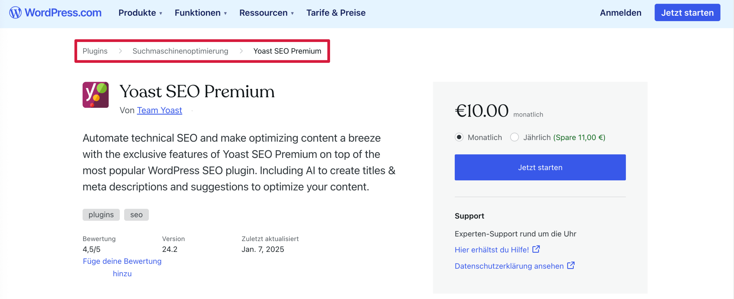 Beispiel für einfache und kompakte Yoast-Brotkrumen