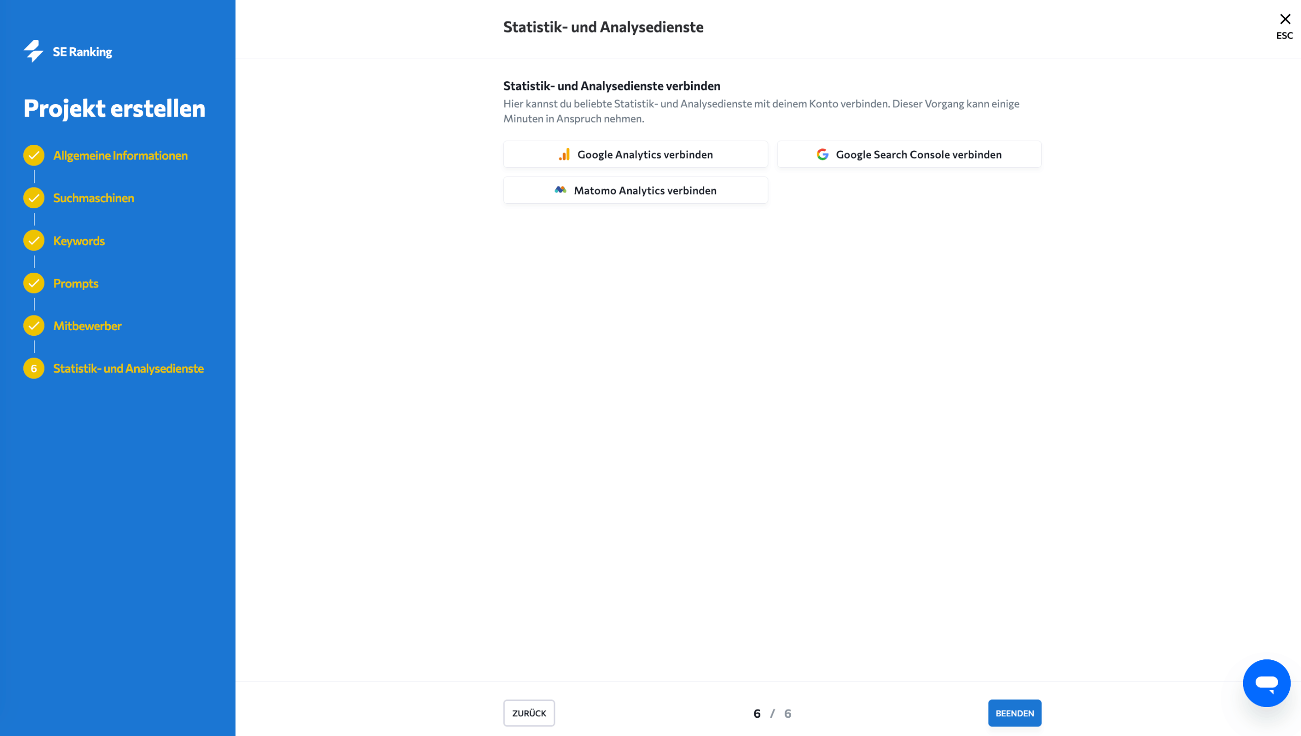 SE Ranking-Integration mit Google Analytics und GSC Statistik- und Analysedienste in SE Ranking
