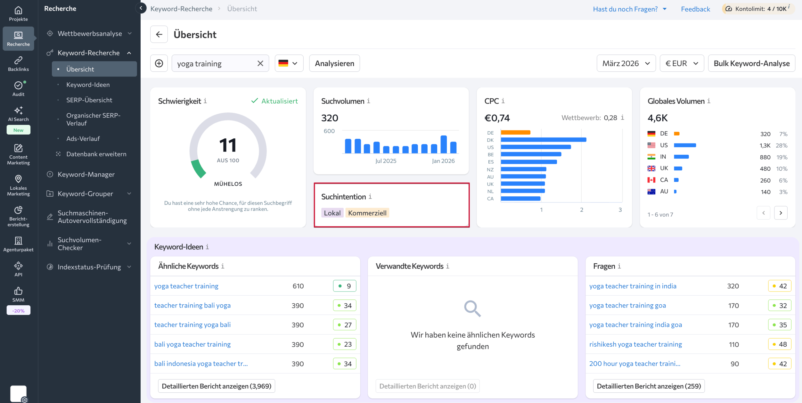 Keyword-Suchabsicht mit SE Ranking prüfen Suchabsicht in SE Ranking