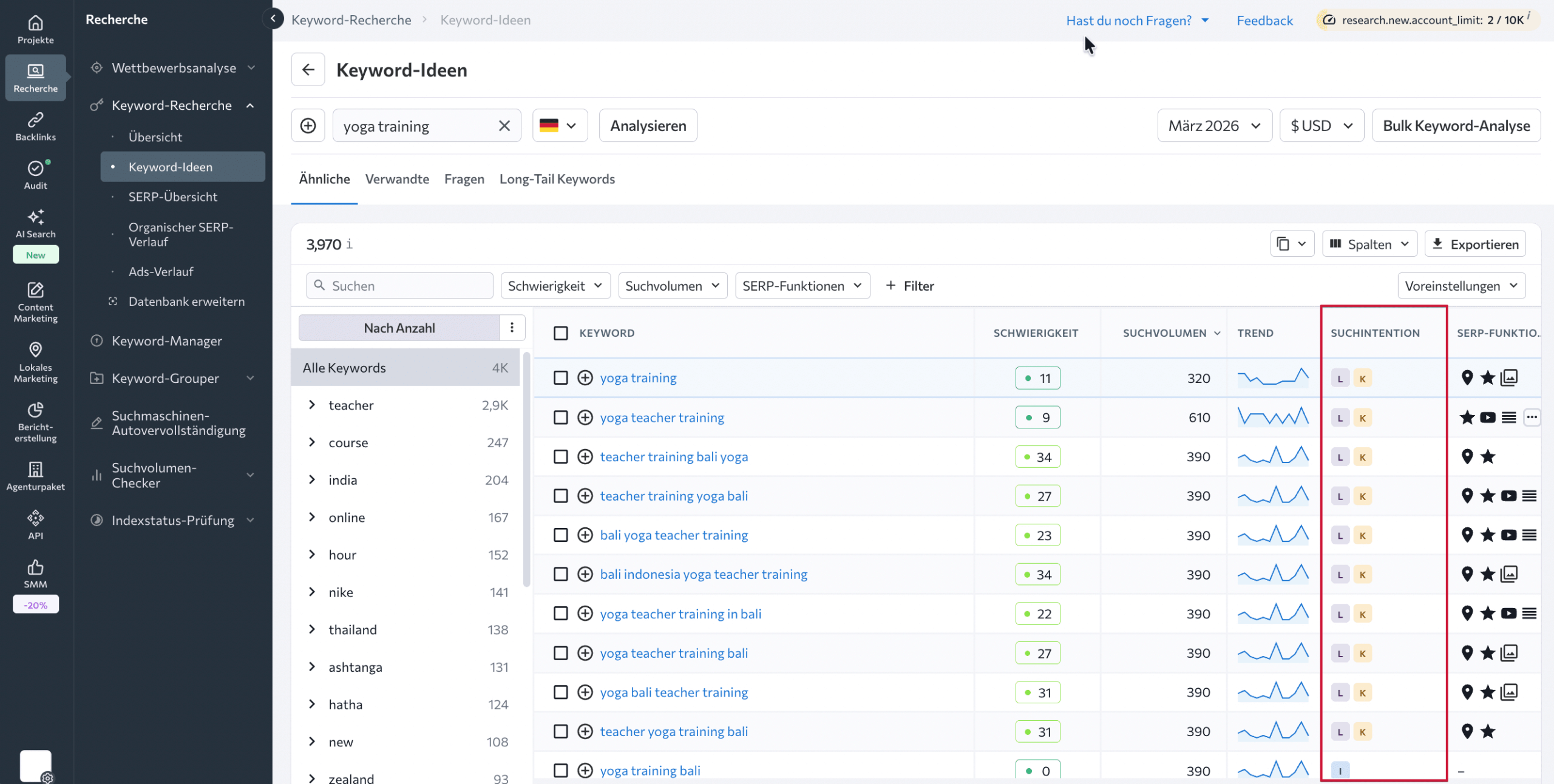 Mehrere Suchabsichten für ein Keyword in SE Ranking Mehrere Suchabsichten für ein Keyword in SE Ranking