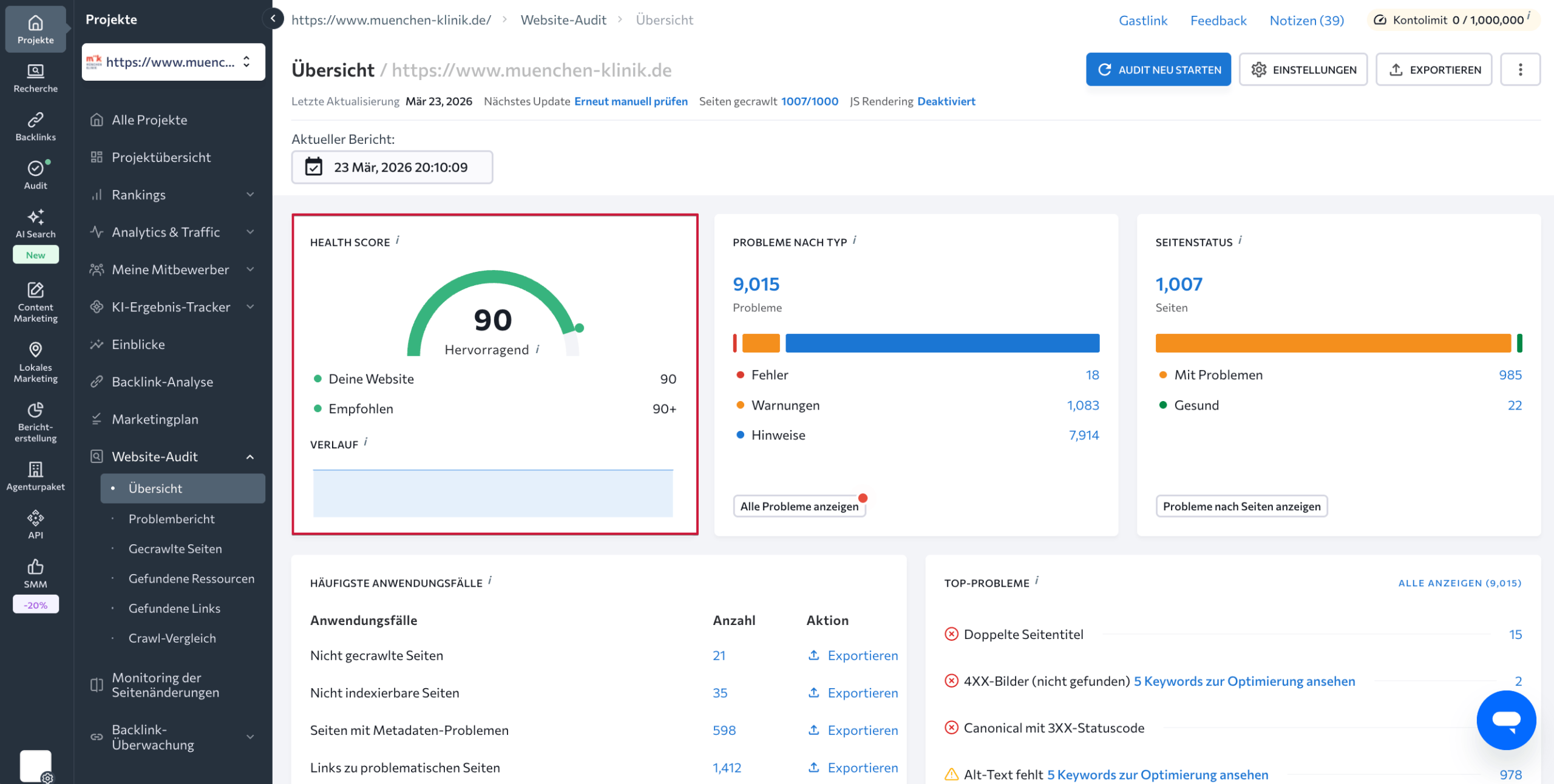 Website-Gesundheitswert mit SE Ranking prüfen Website-Gesundheitswert in SE Ranking