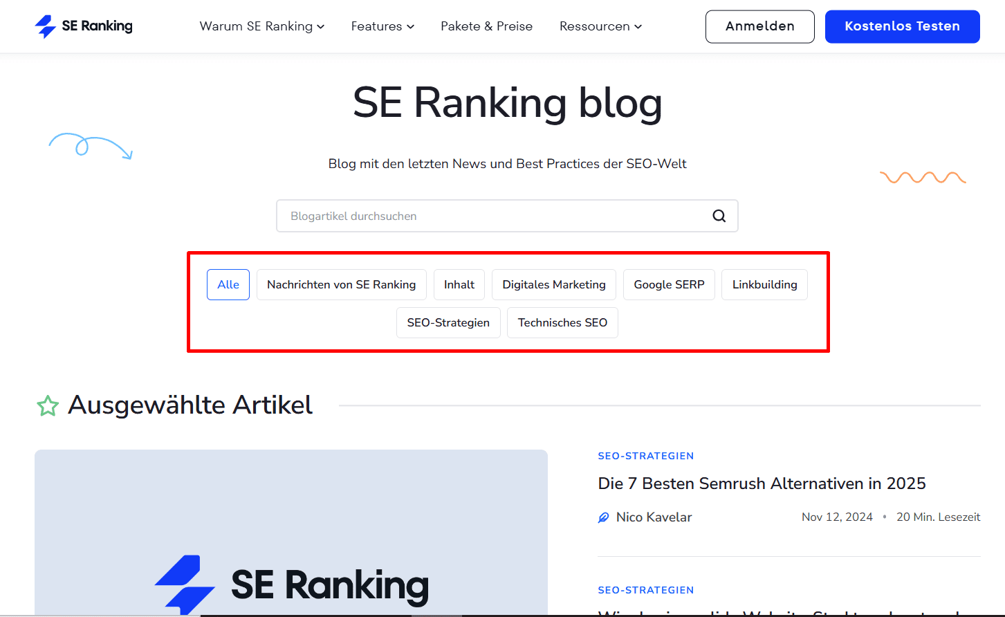 Beispiel für Tags zum Filtern
