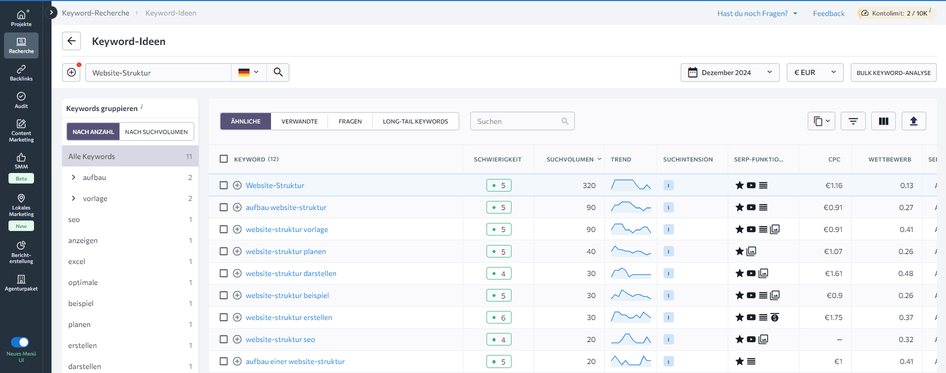 SE Rankings Keyword-Recherche-Tool