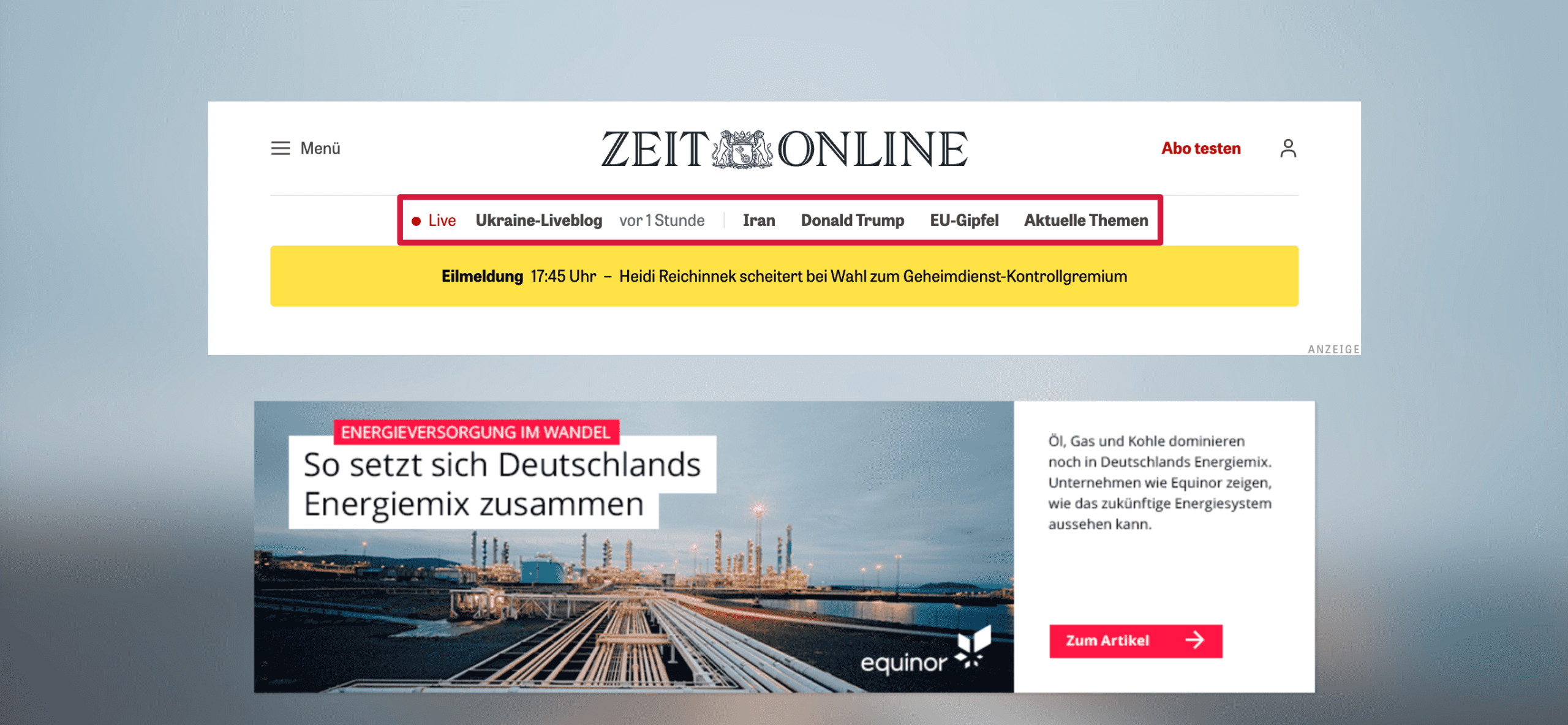 Links im oberen Menü