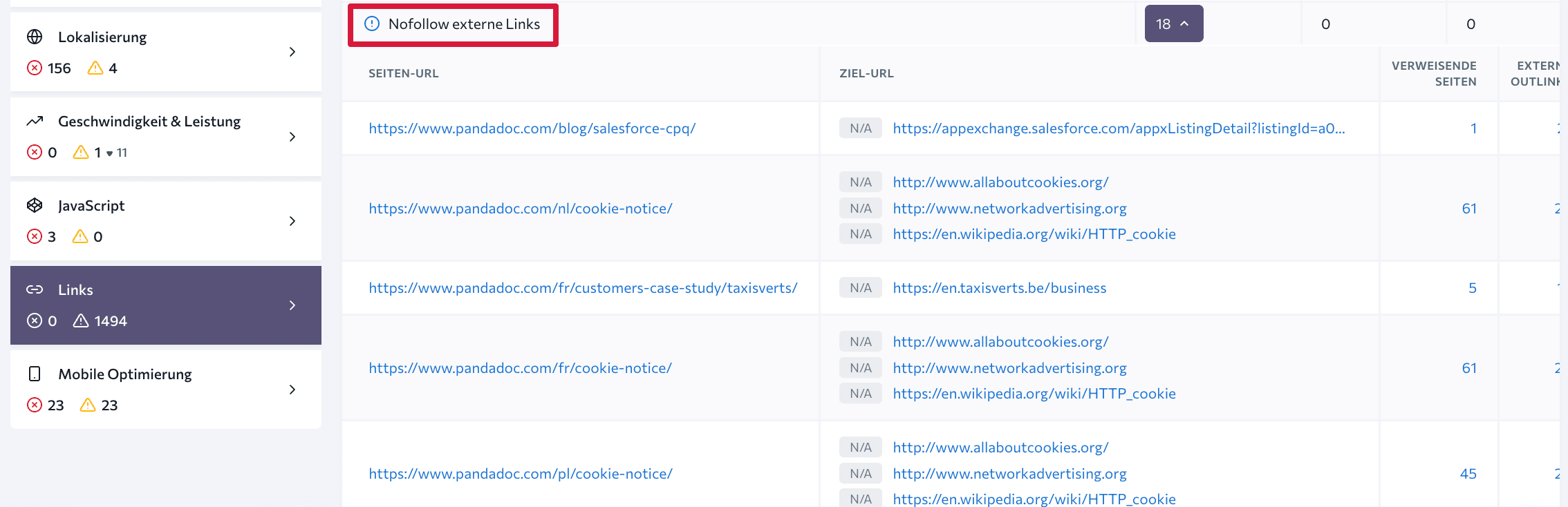 HTTP-Statuscodes im Website-Audit-Tool von SE Ranking