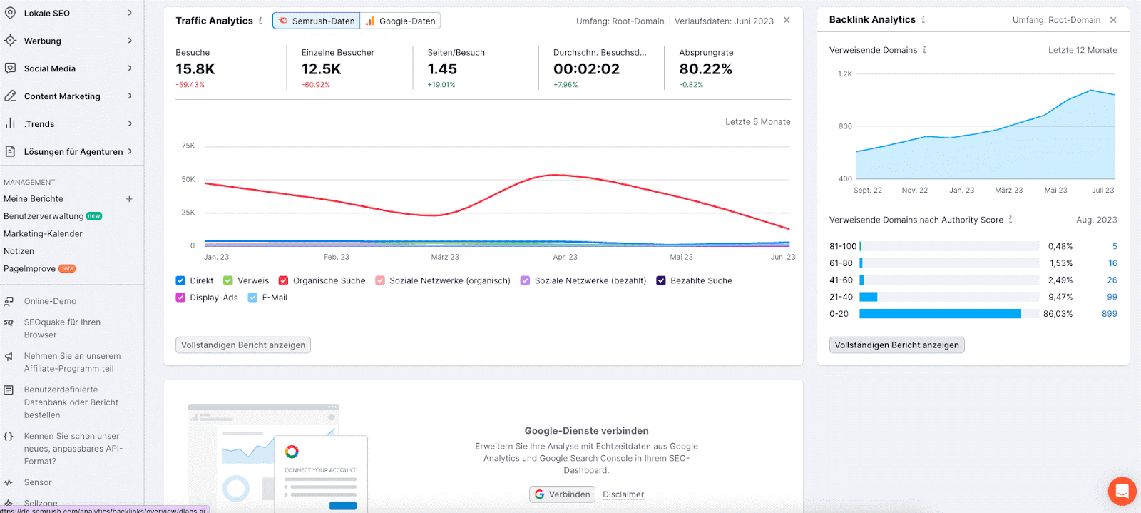 Semrush Funktionalität Schnittstelle