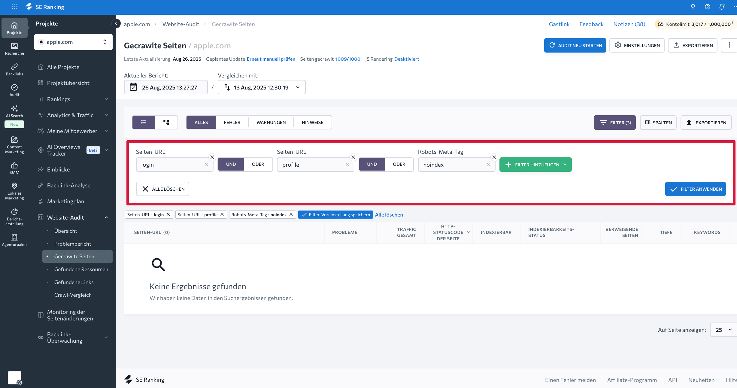 Filter für private Seiten