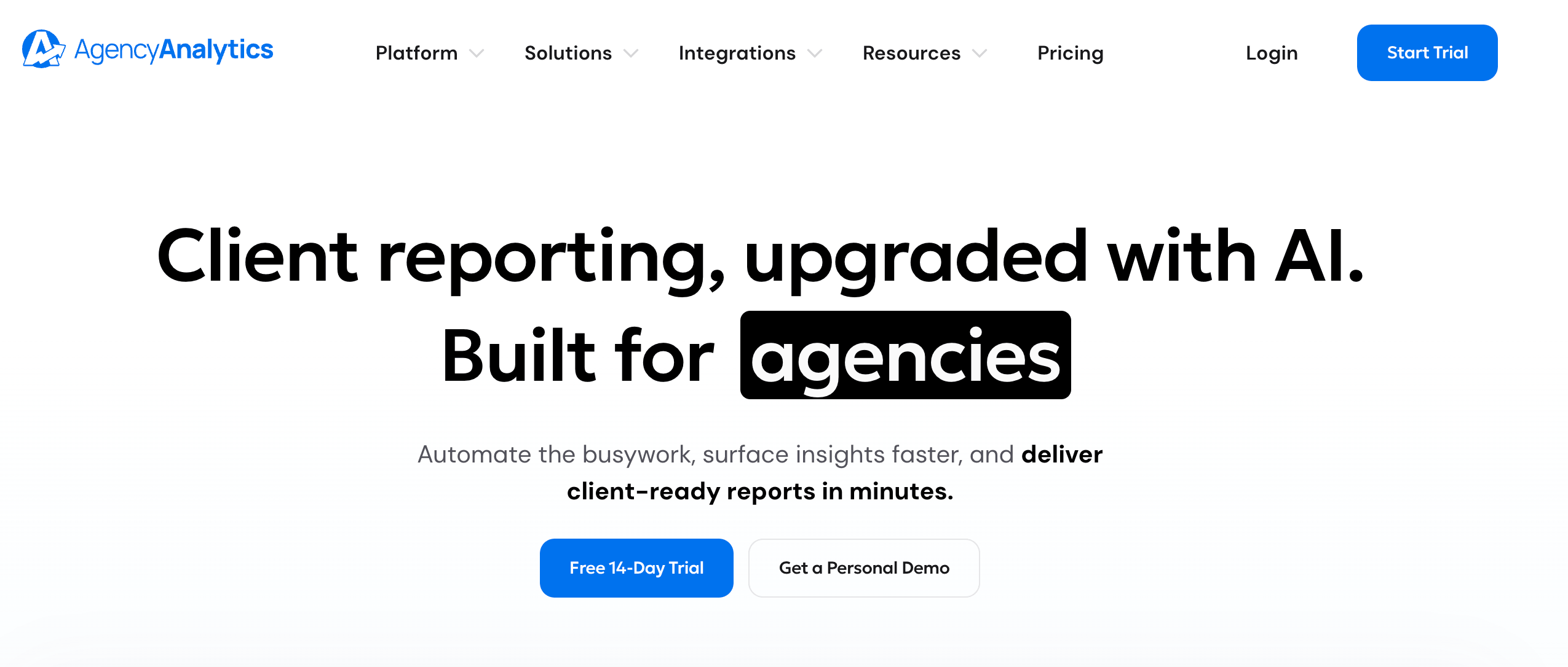 AgencyAnalytics Reporting-Plattform AgencyAnalytics Startseite