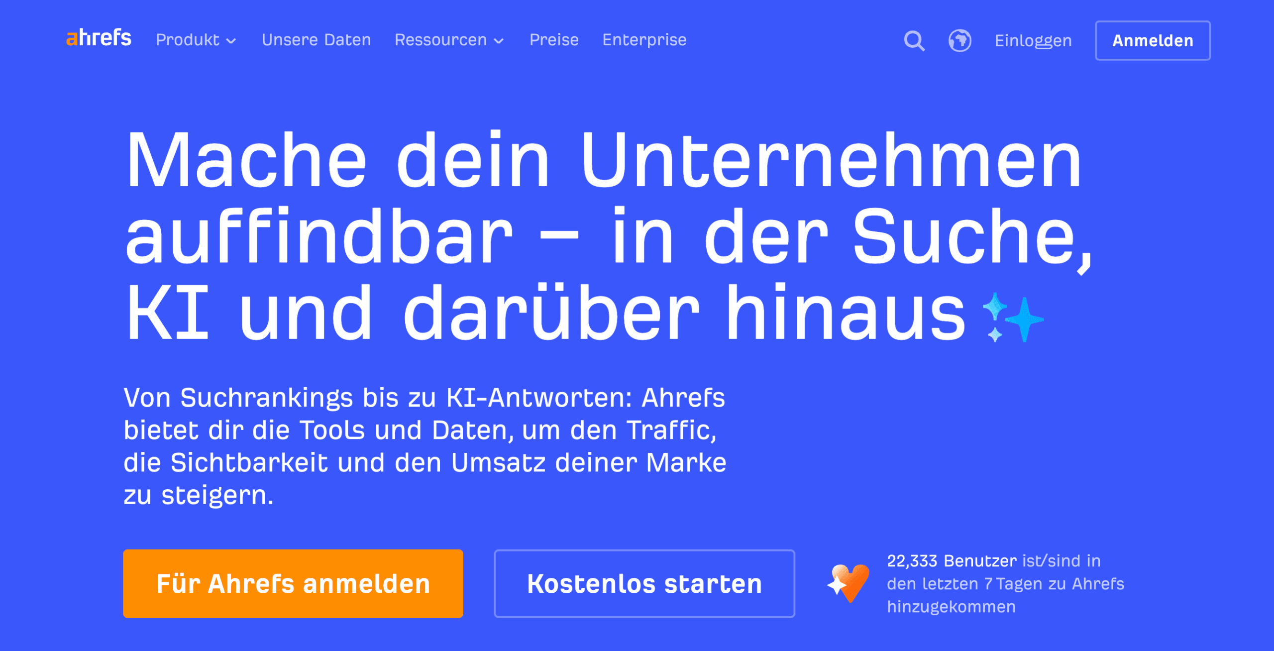 Startseite der Ahrefs-Website Ahrefs Startseite