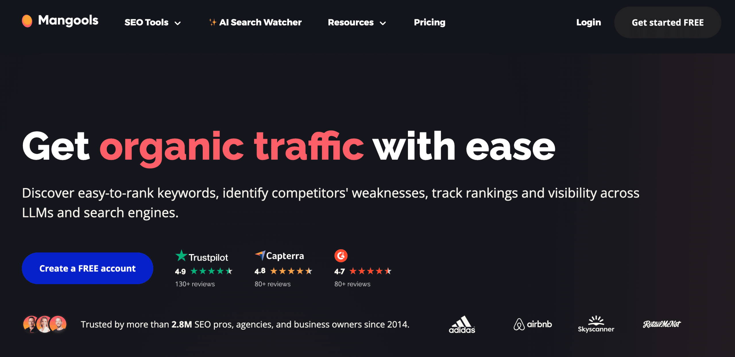 Mangools Website-Startseite Mangools Startseite