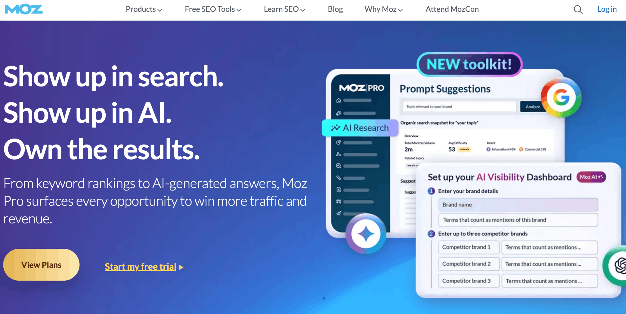 Startseite der Moz-Website Moz Startseite