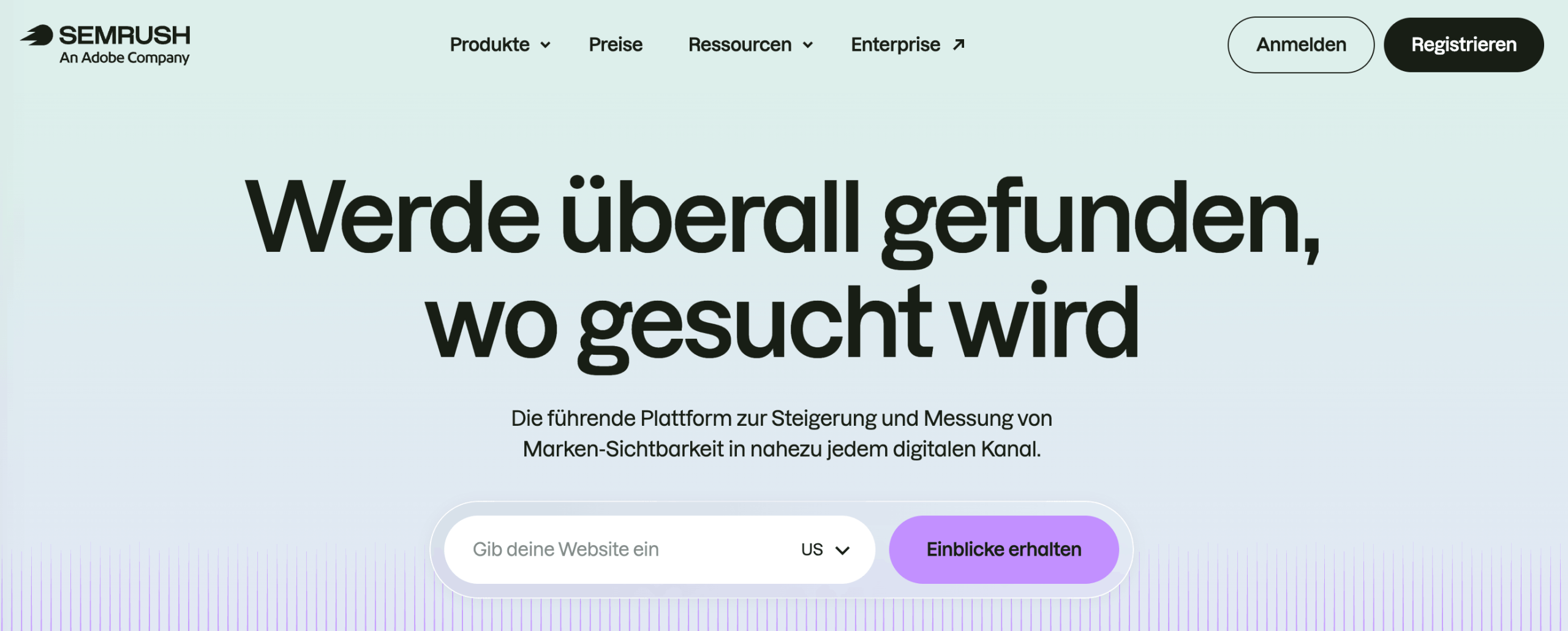 Startseite der Semrush-Website Semrush Startseite