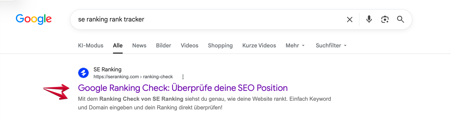 Title Tag und Meta Description im Suchergebnis Google-Suchergebnis mit markiertem Title Tag als Überschrift und Meta Description als Text darunter