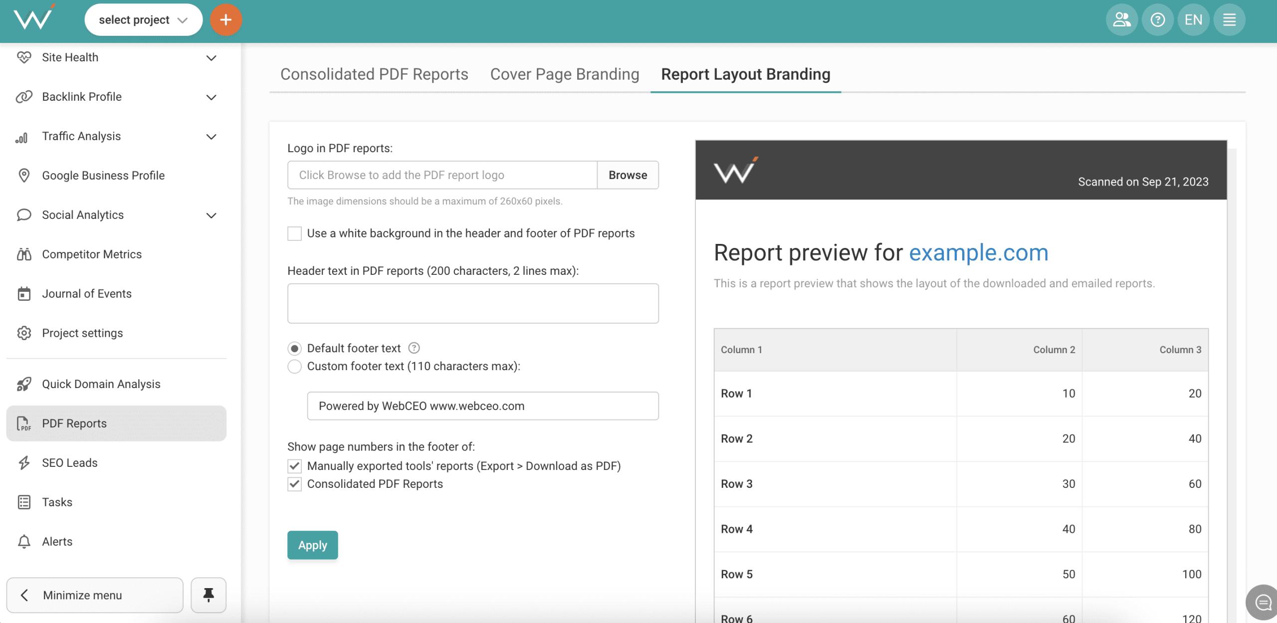 Berichte mit WebCEO erstellen WebCEO Report Builder