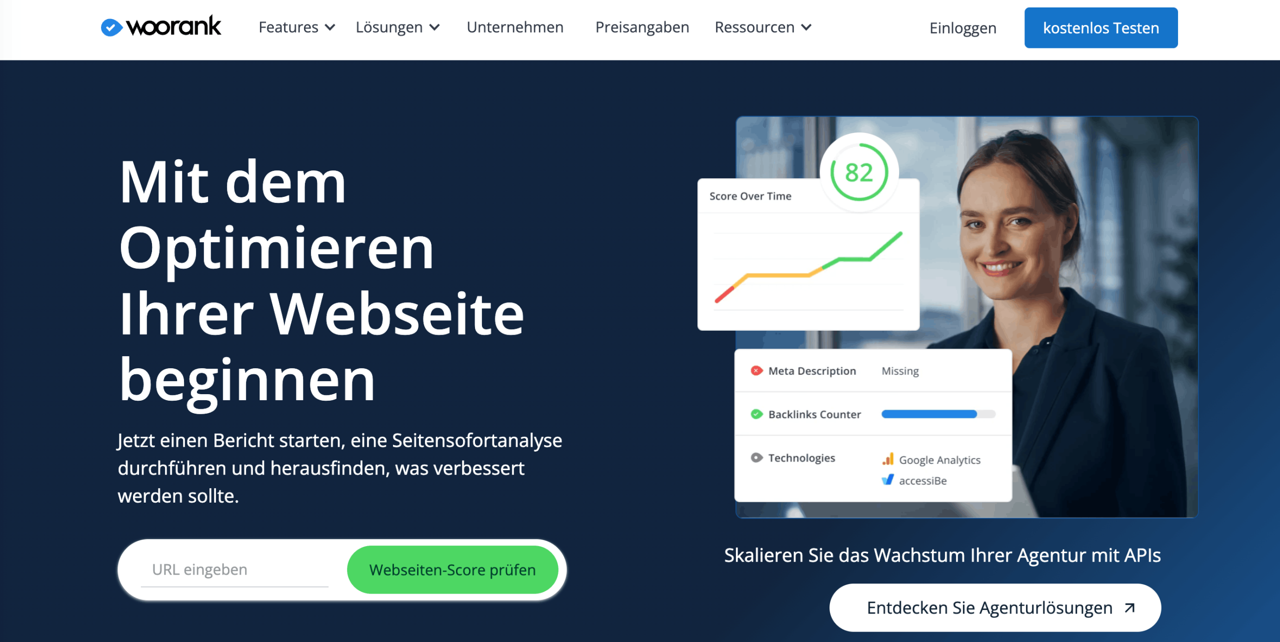 Startseite der WooRank-Website WooRank Startseite