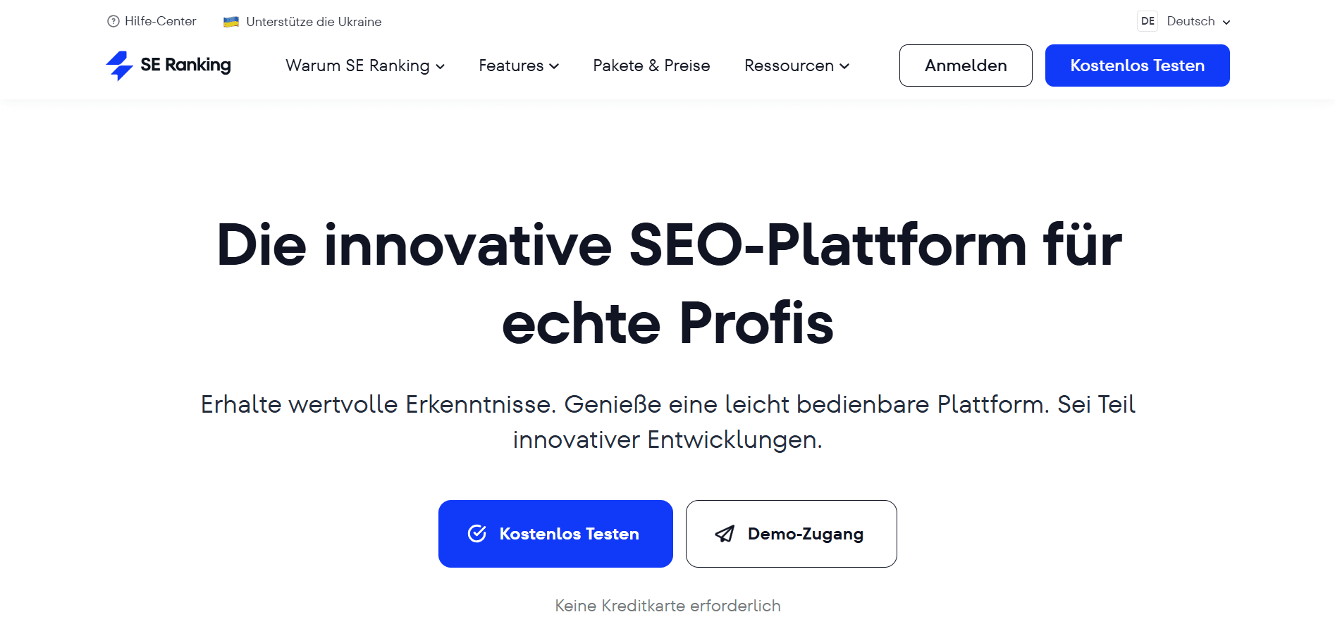 Homepage-Screenshot der SE Ranking Website