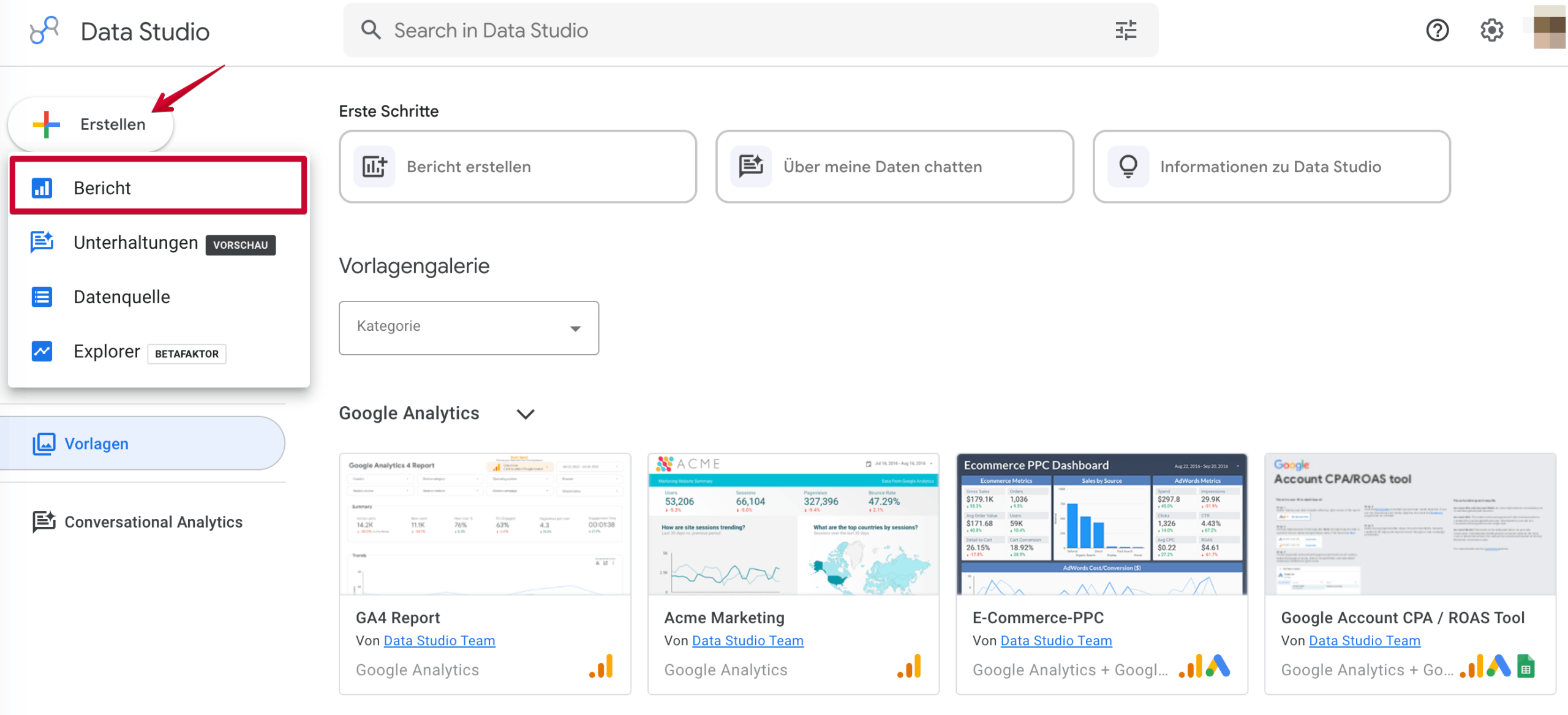 Berichtserstellung in Google Data Studio Berichtserstellung in Google Data Studio