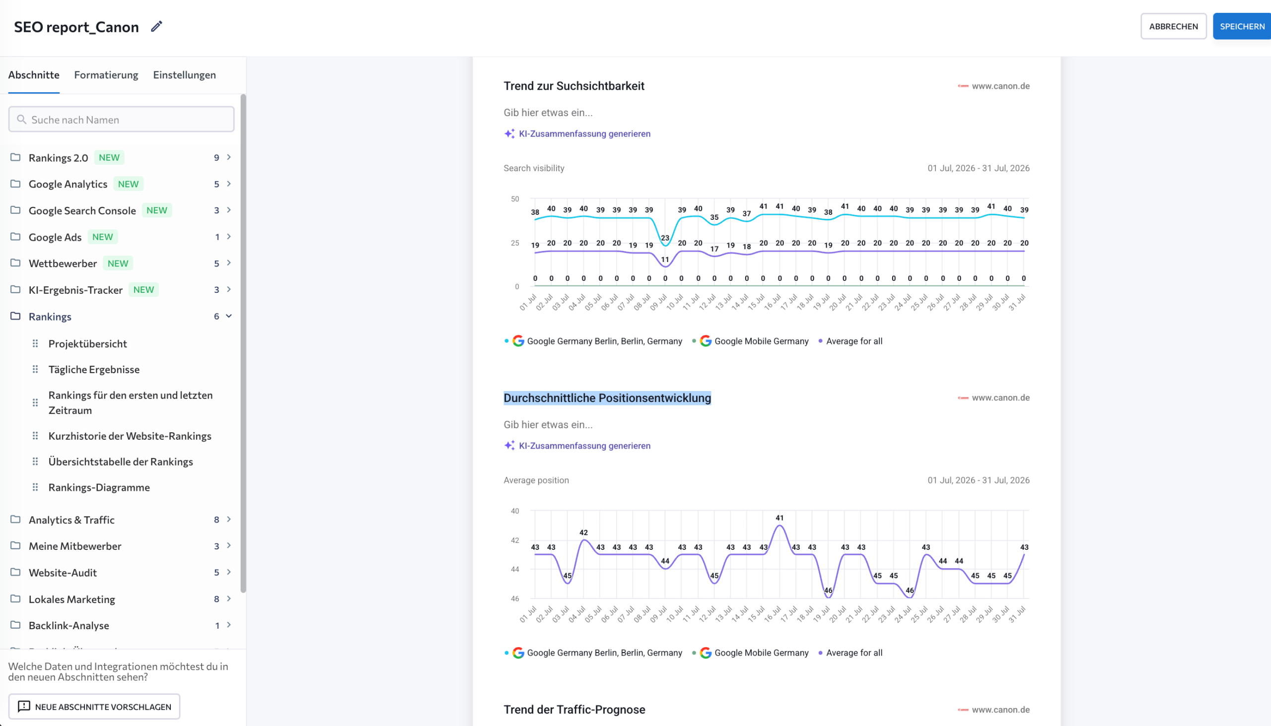 SE Rankings Berichterstellung SE Rankings Berichterstellung mit Daten aus der Plattform
