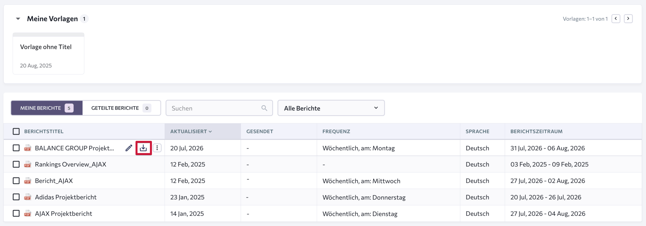 Manuelles Reporting in SE Ranking Manueller Versand von Berichten in SE Ranking