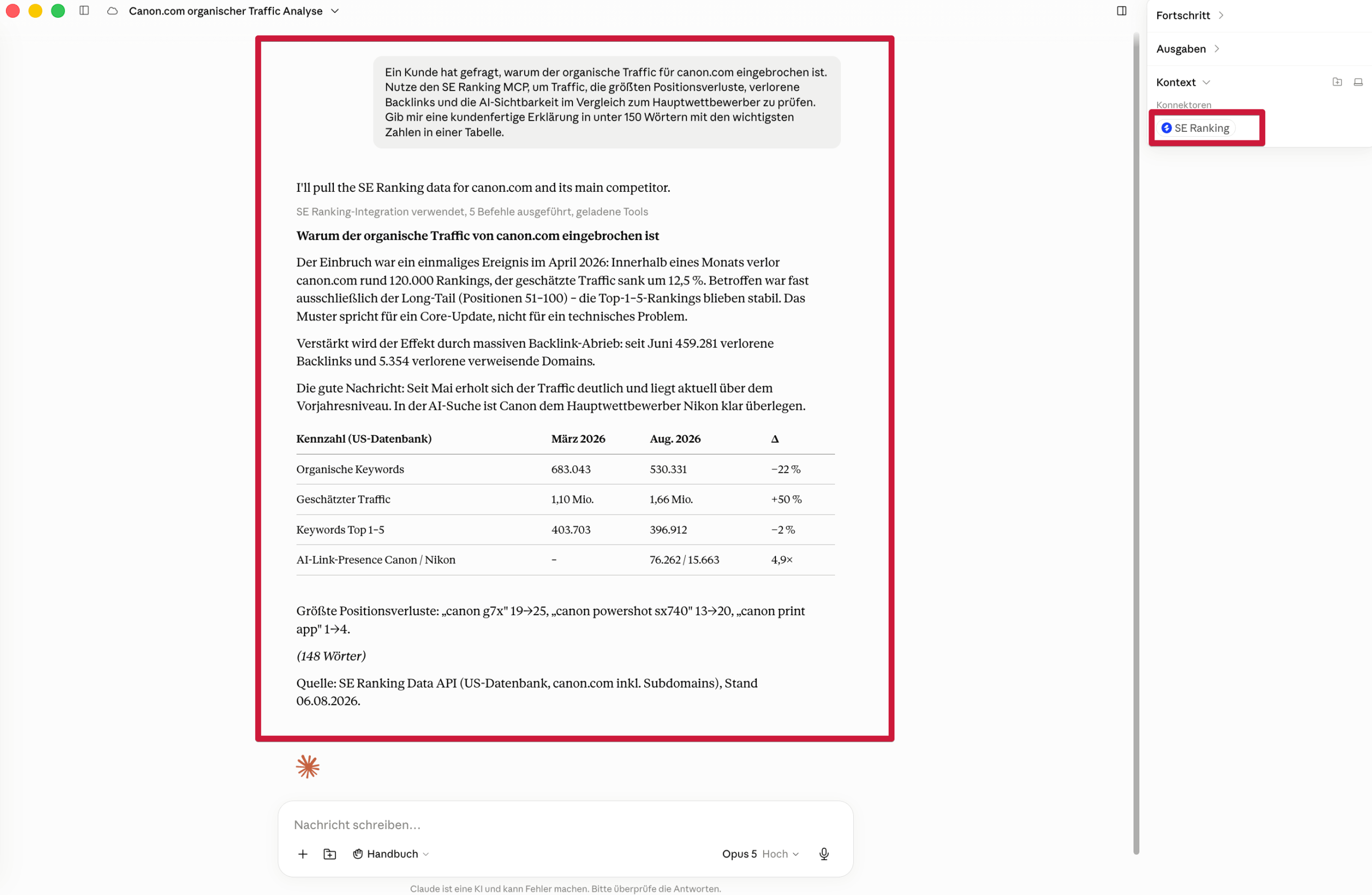 SE Ranking MCP im Einsatz für das Reporting SE Ranking MCP im Reporting nutzen