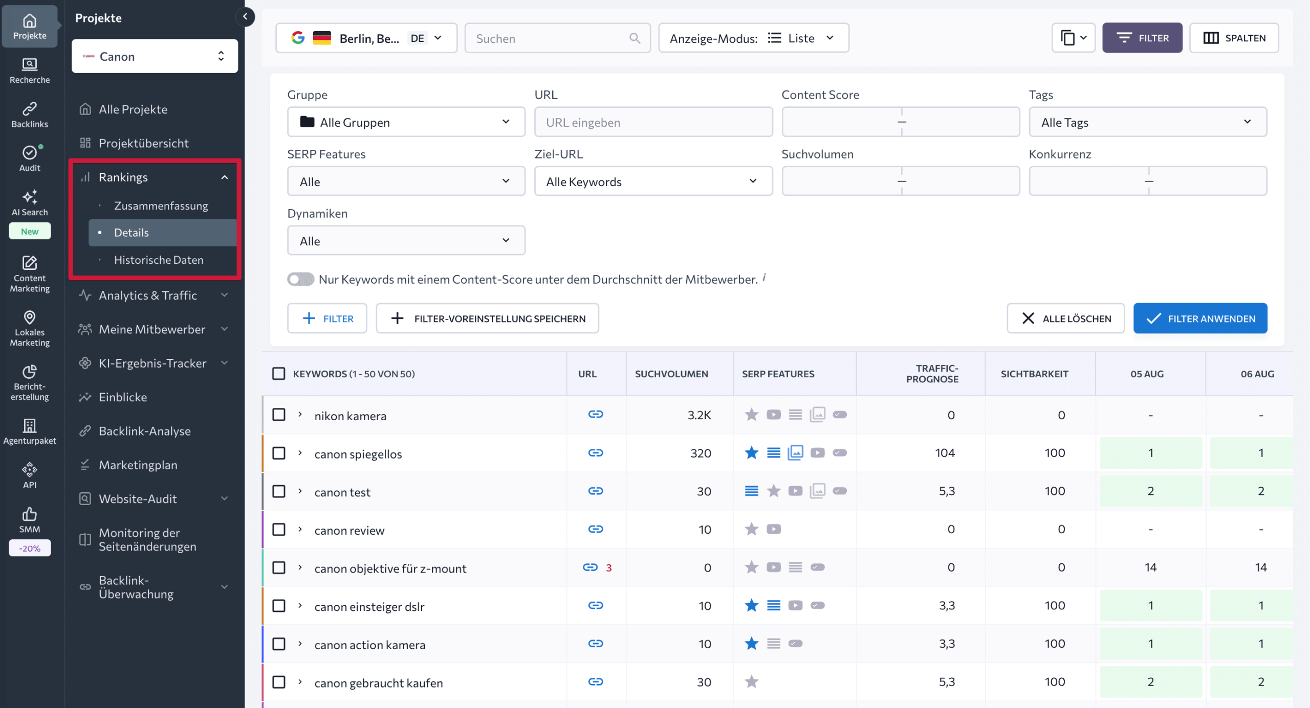 Der Rank-Tracker von SE Ranking Rank-Tracker von SE Ranking