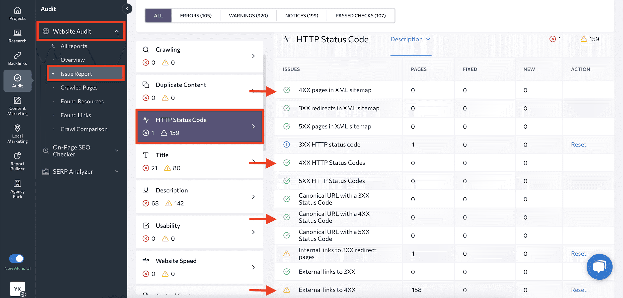 HTTP-Statuscodes im Issue Report