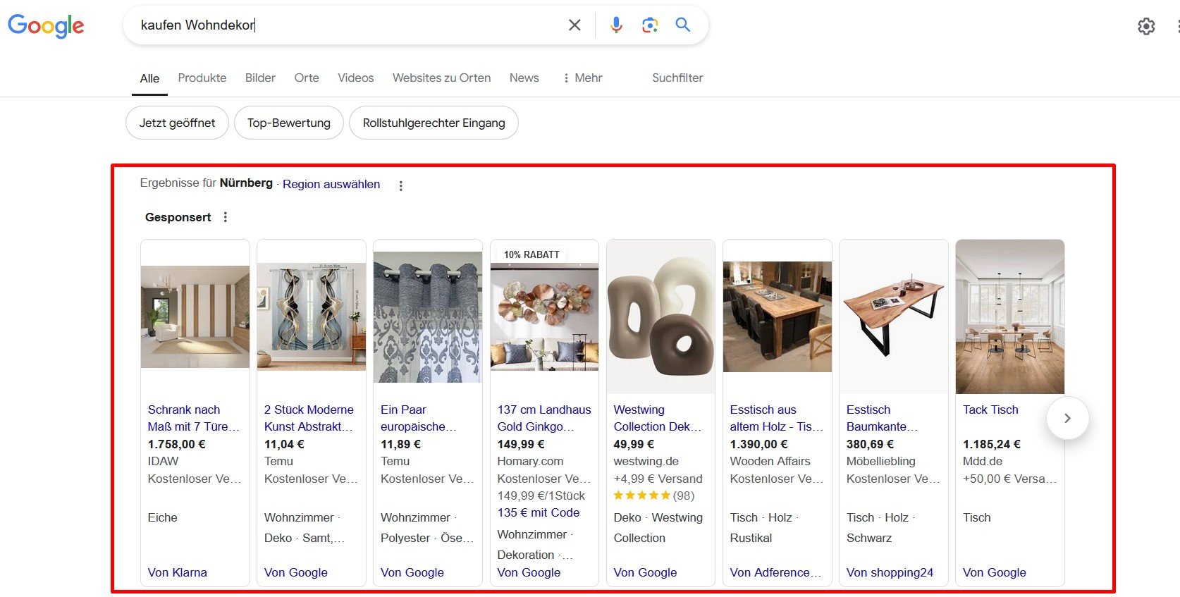 SERP-Ergebnisse für transaktionale Absicht