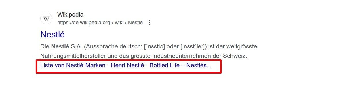 Zwei einzeilige Sitelinks in einer SERP