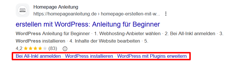 Sitelinks in der SERP