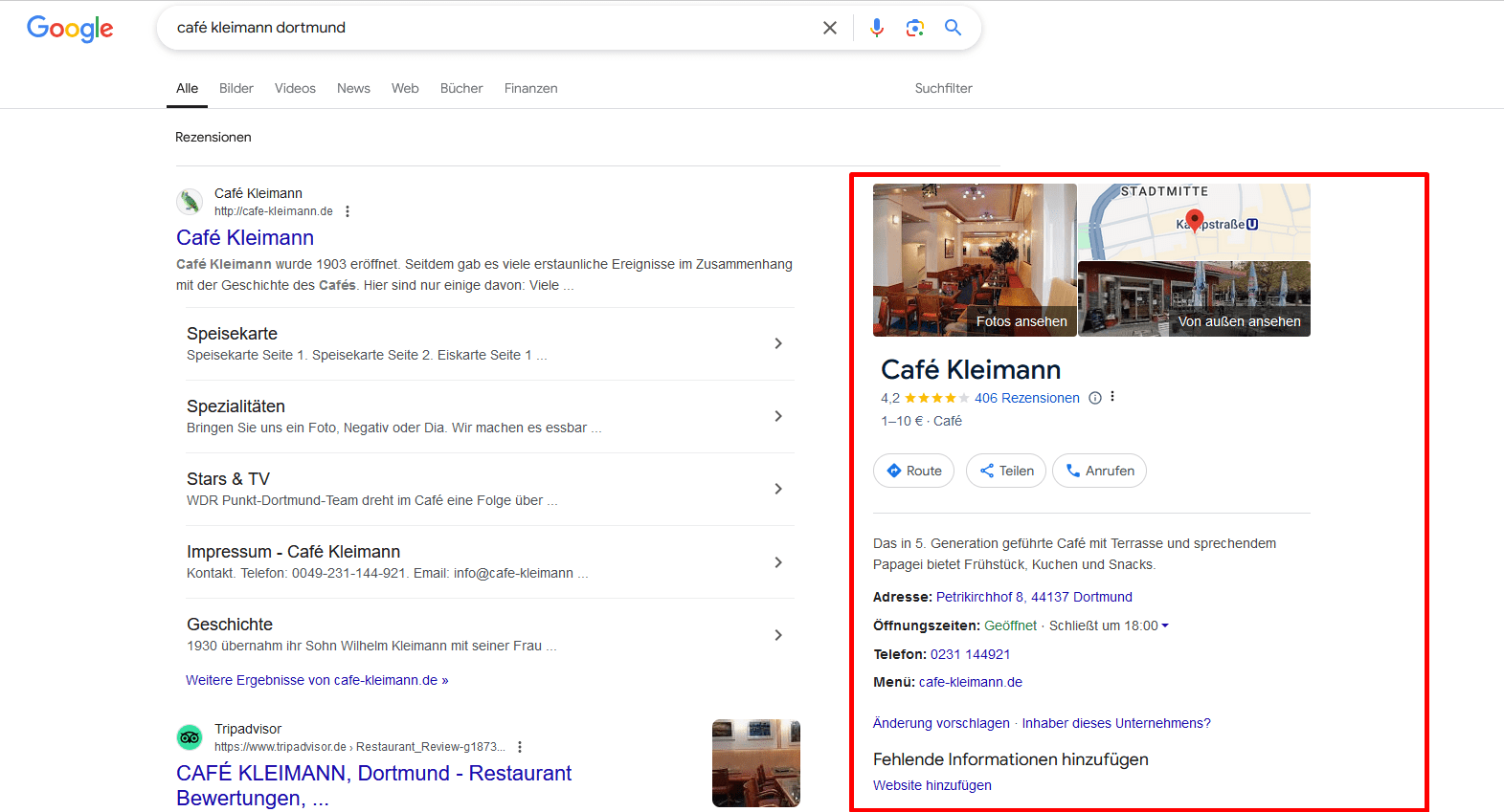 Unternehmensprofil auf Google