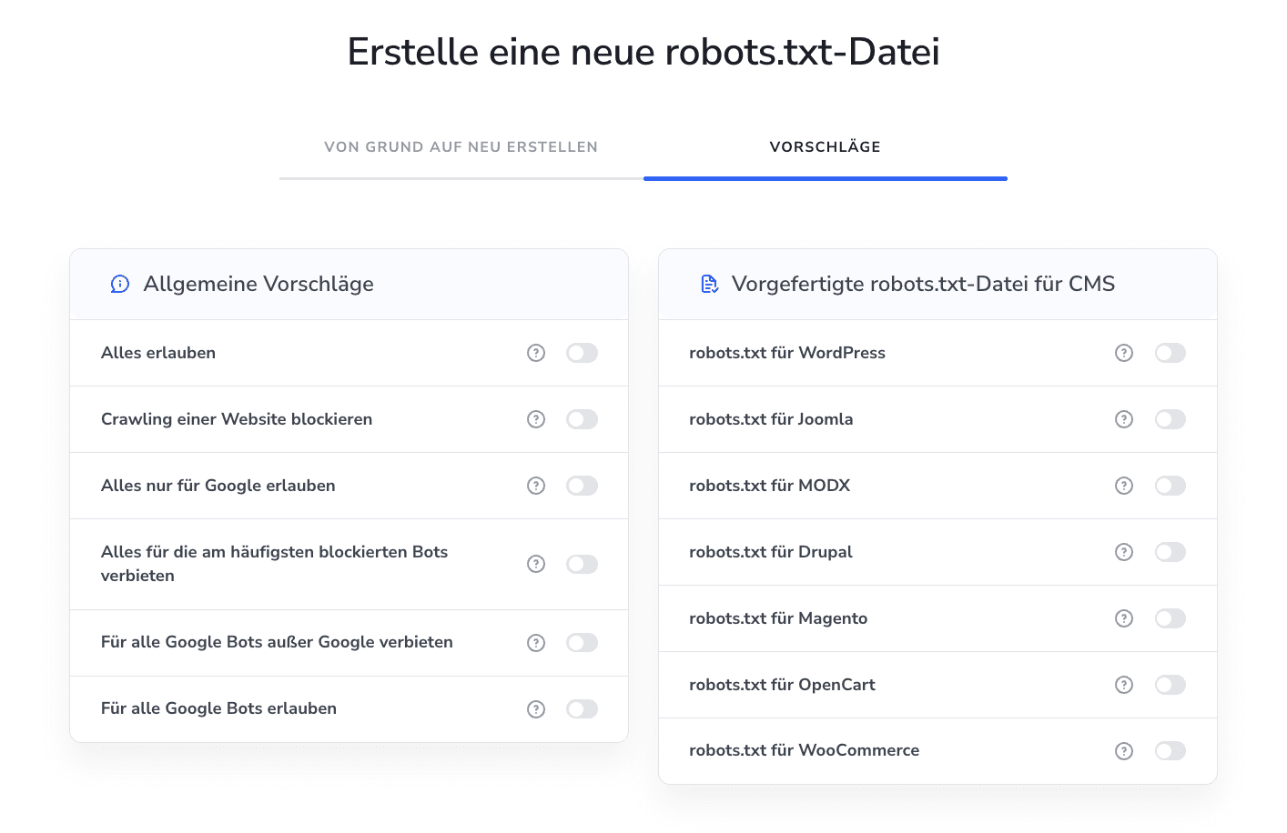 Fertige robots.txt-Dateien Vorgefertigte robots.txt-Dateien