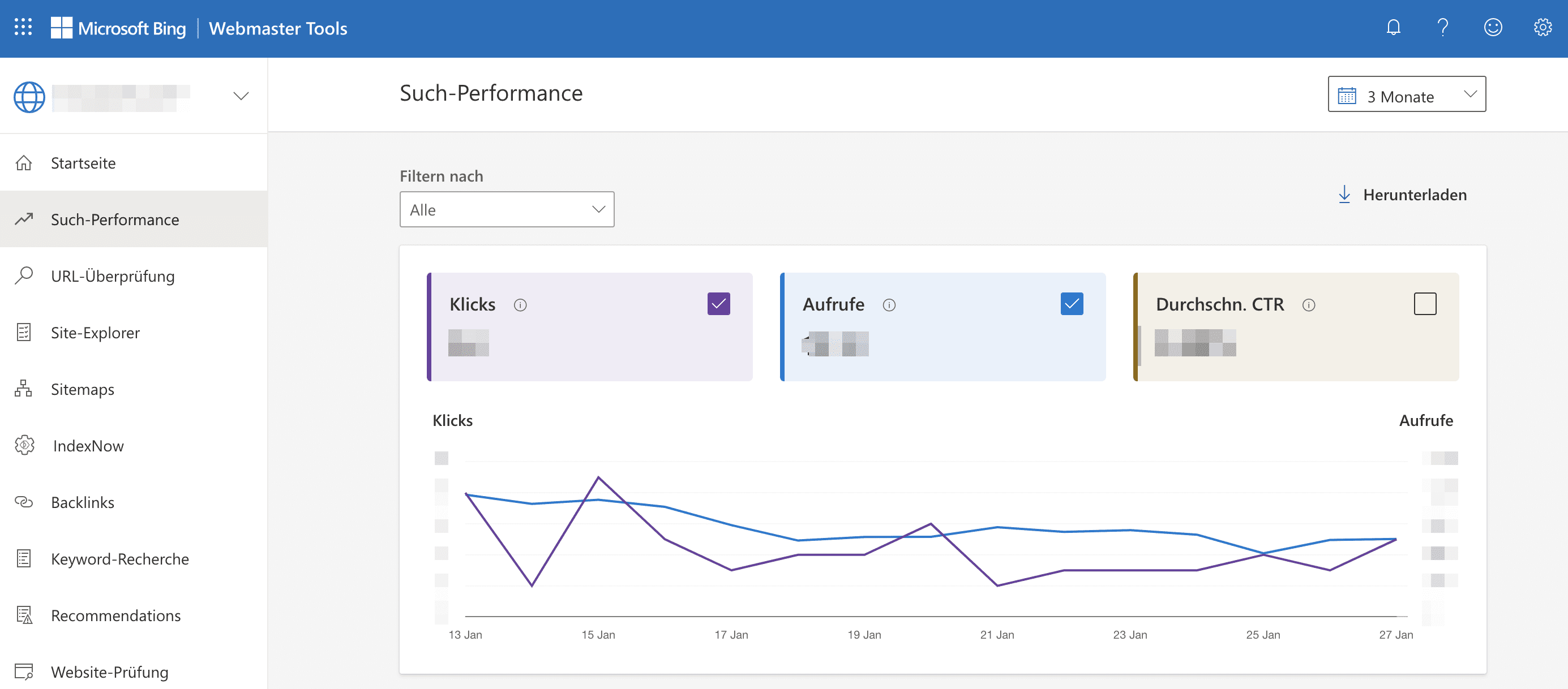 Crawling und Indizierung von Daten aus Bing Webmaster Tools