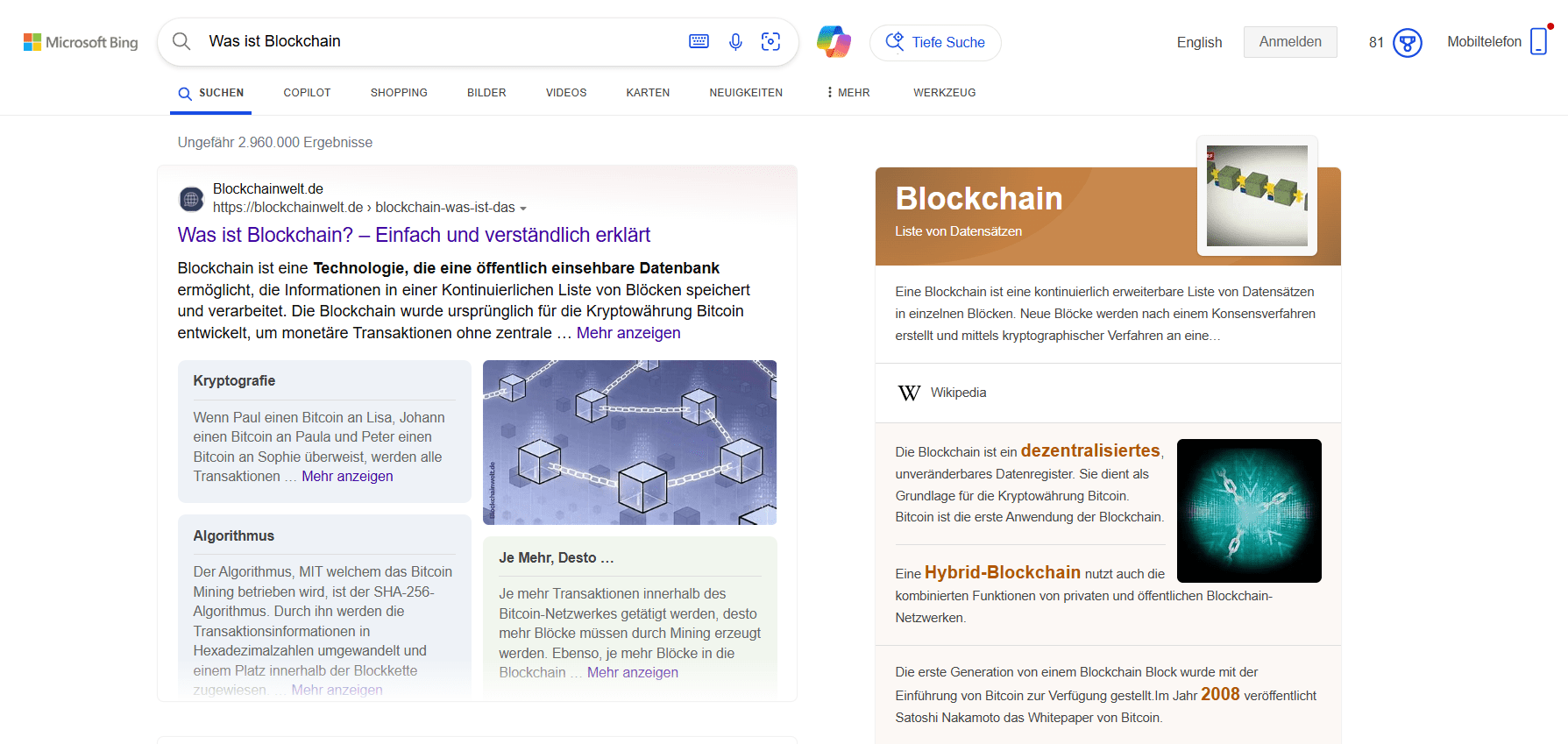 Bing-Schnittstelle