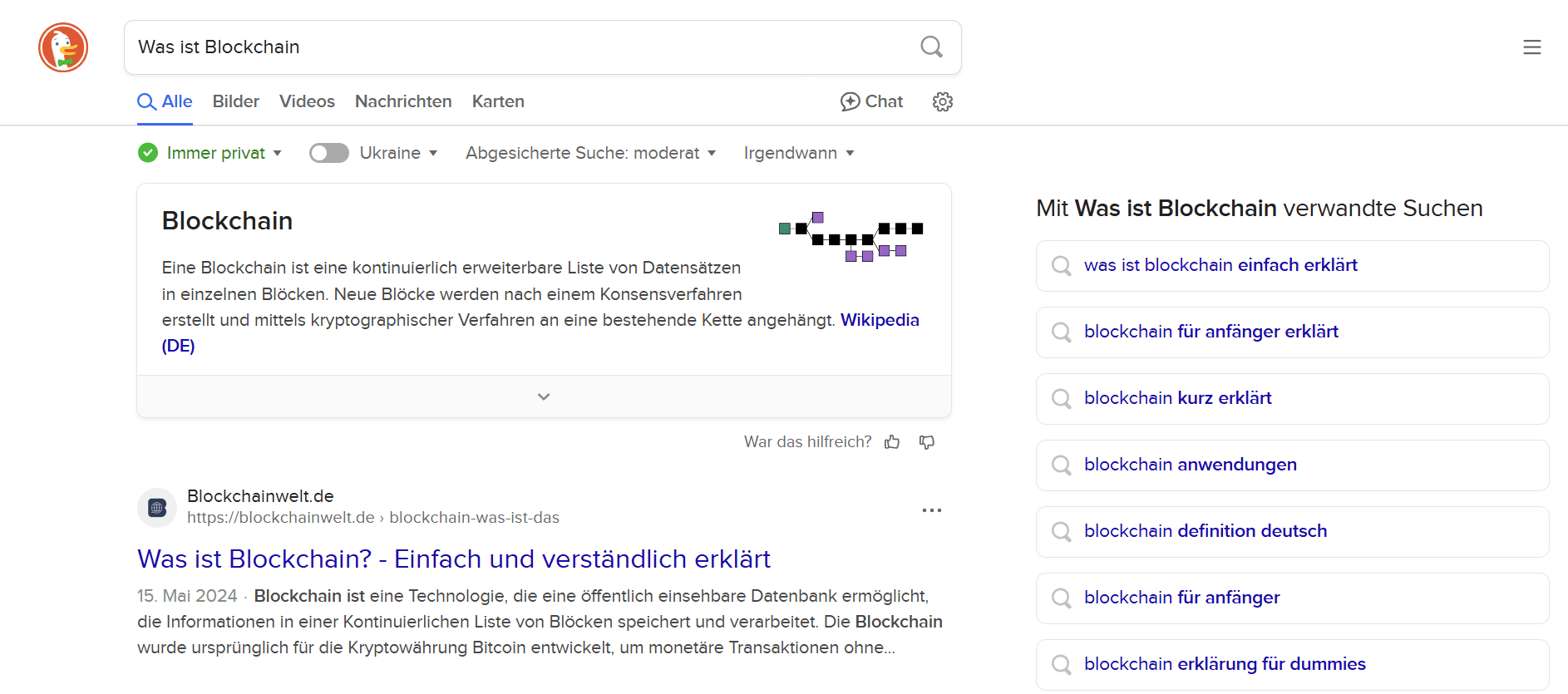 DuckDuckGo-Schnittstelle