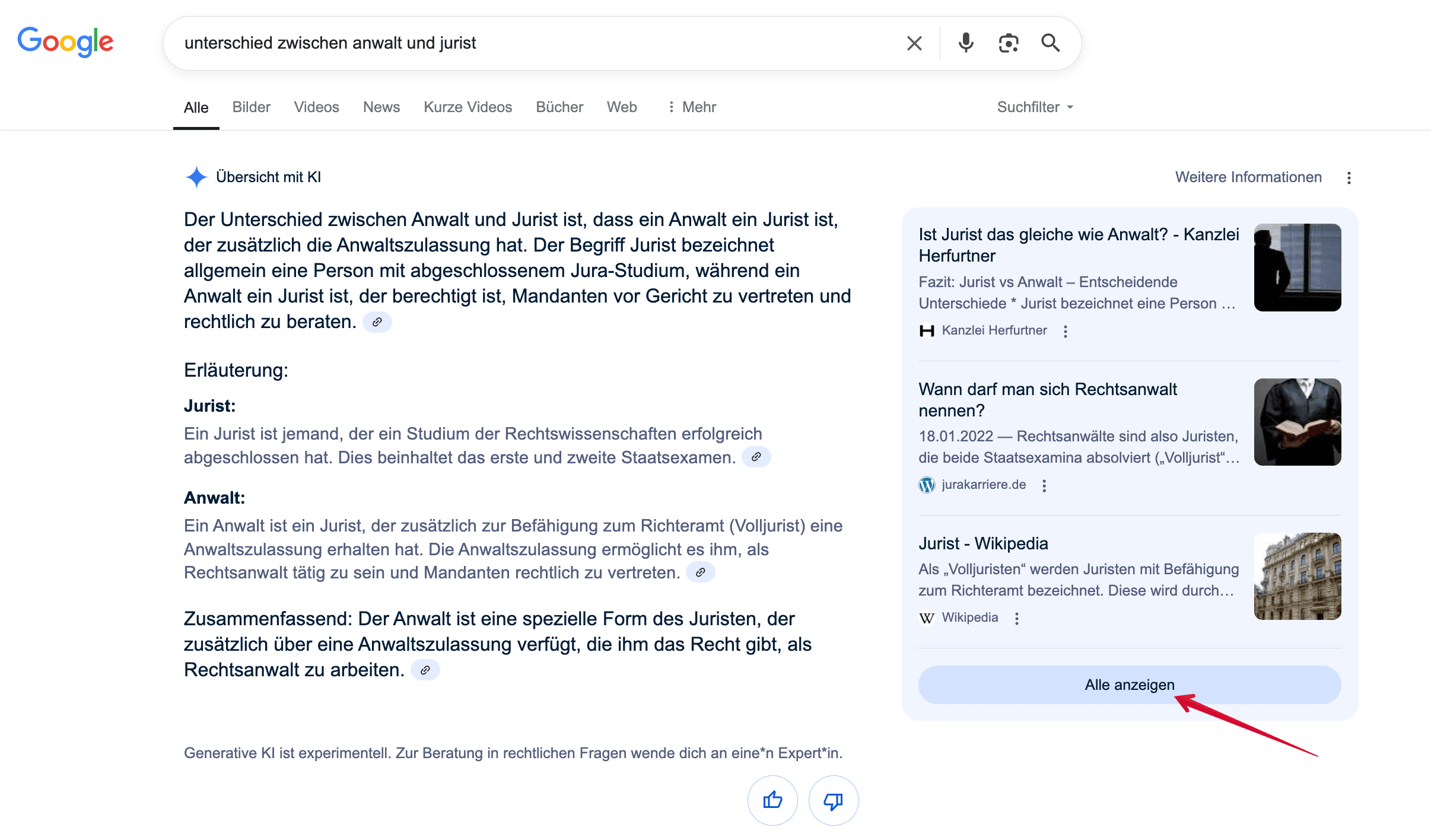 Alle anzeigen-Button in AI Overviews