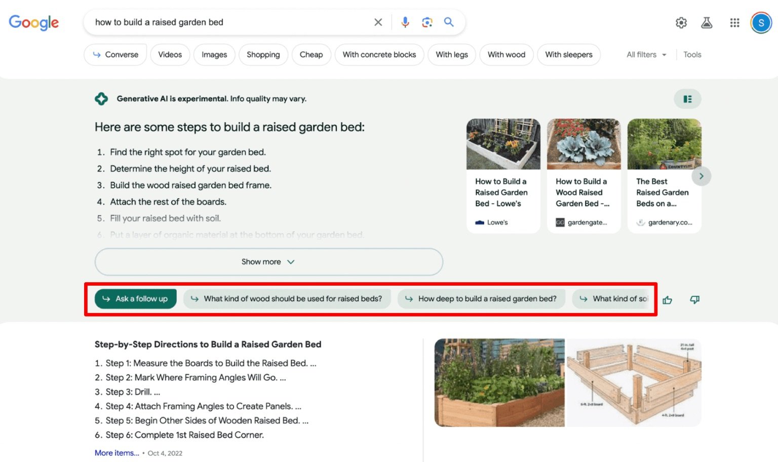 Nachfragen-Button in Googles SGE