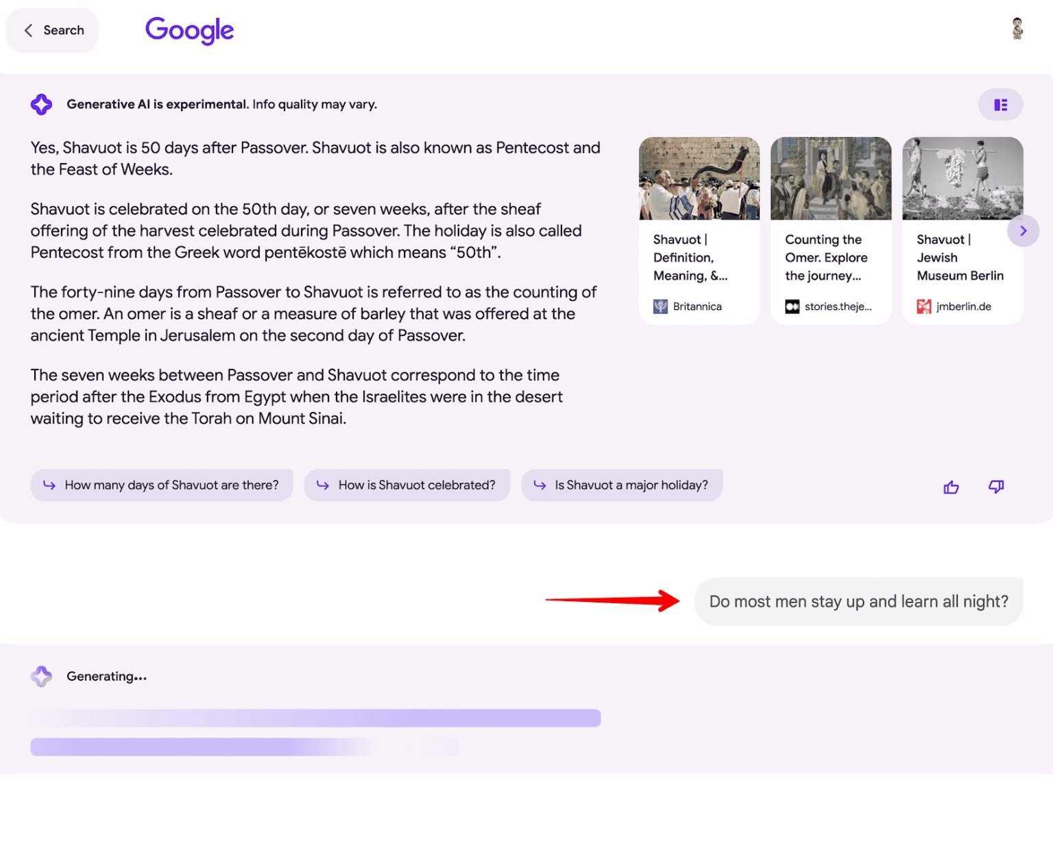 Nachfragen in Googles SGE